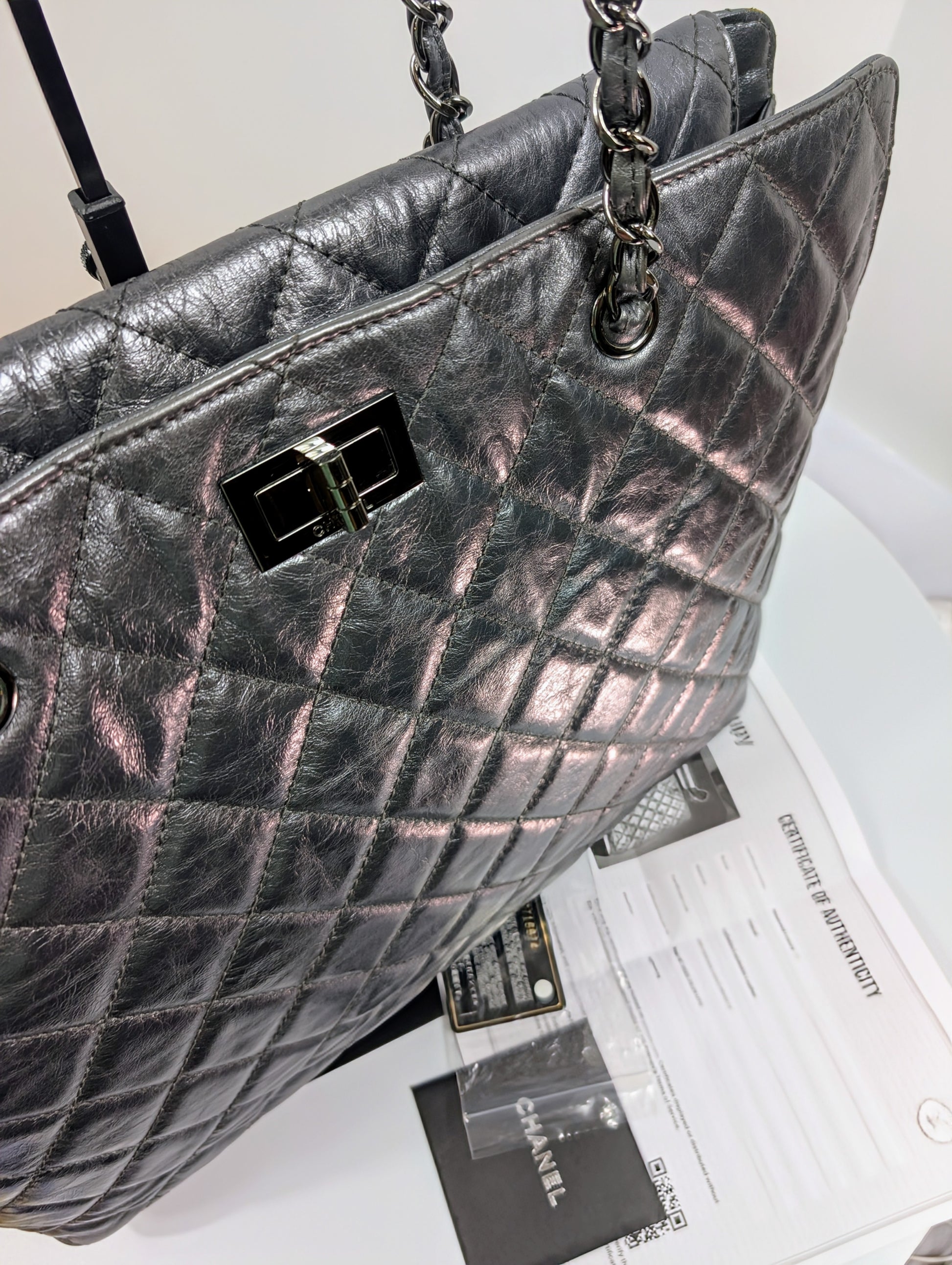 Chanel Reissue 2.55 Dark Grey/Anthracite Shopping Tote in Aged Calfskin