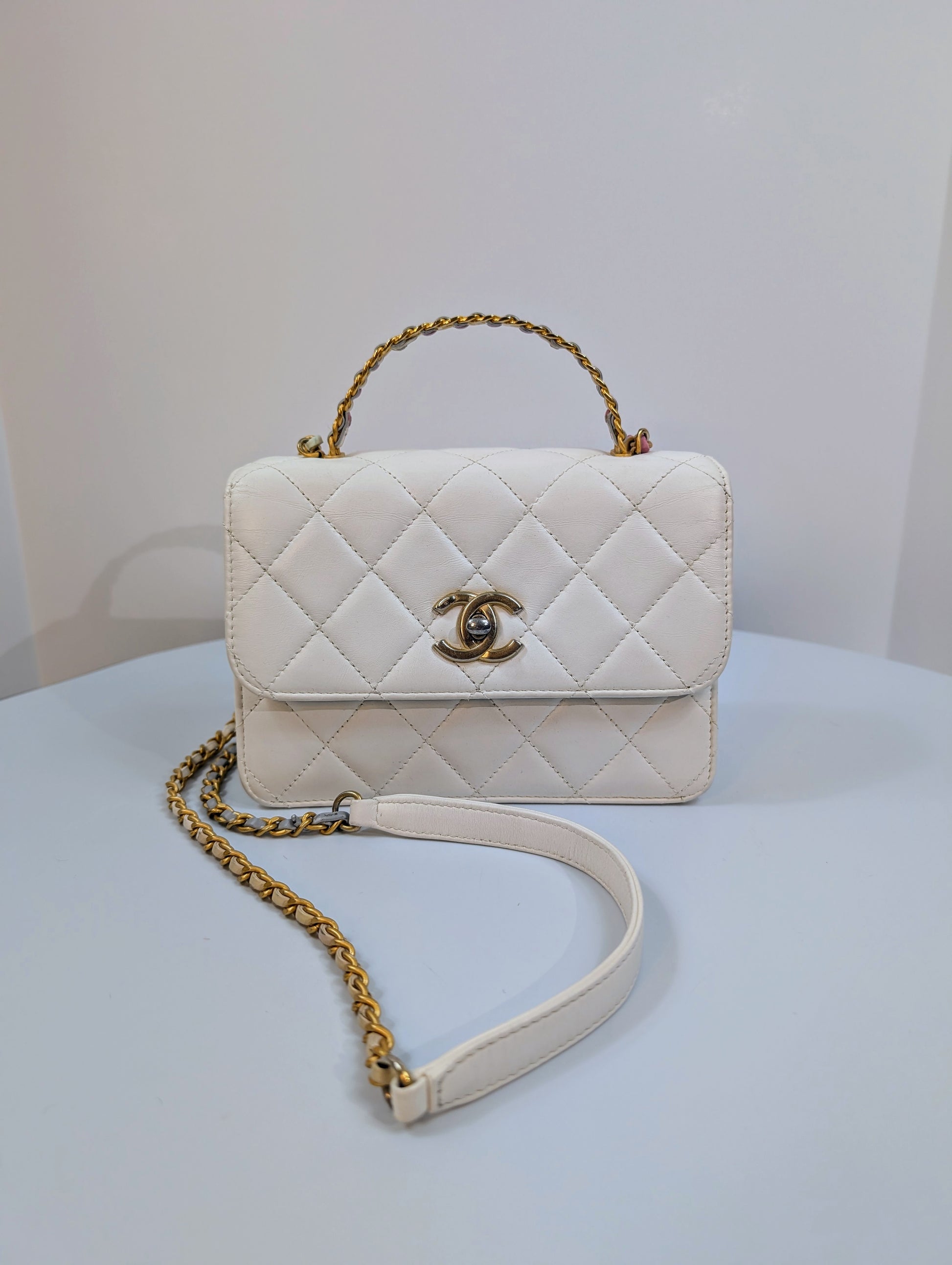 Chanel 19 White Lambskin Small Flap Bag with Pink/Blue Hardware