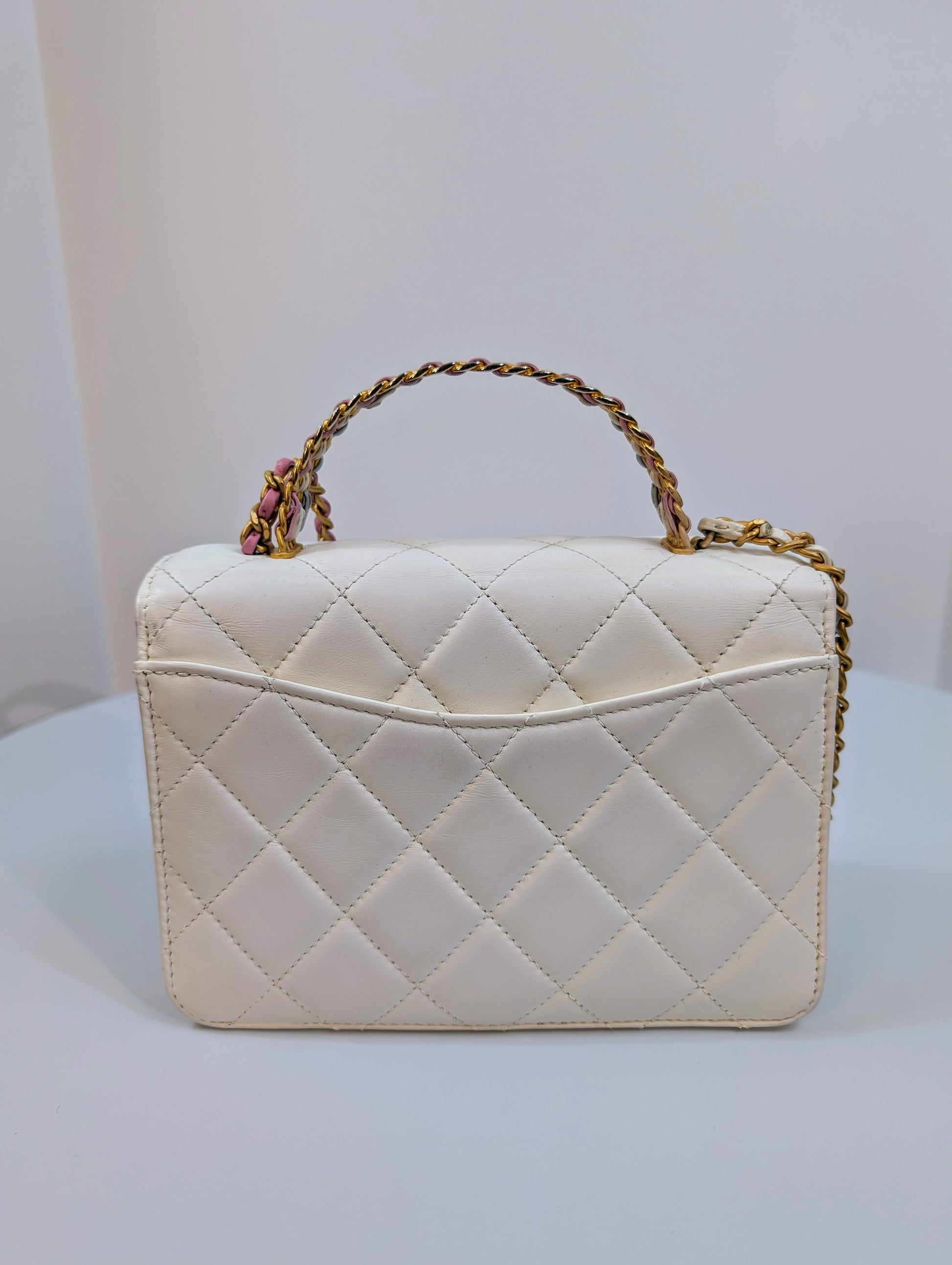 Chanel 19 White Lambskin Small Flap Bag with Pink/Blue Hardware