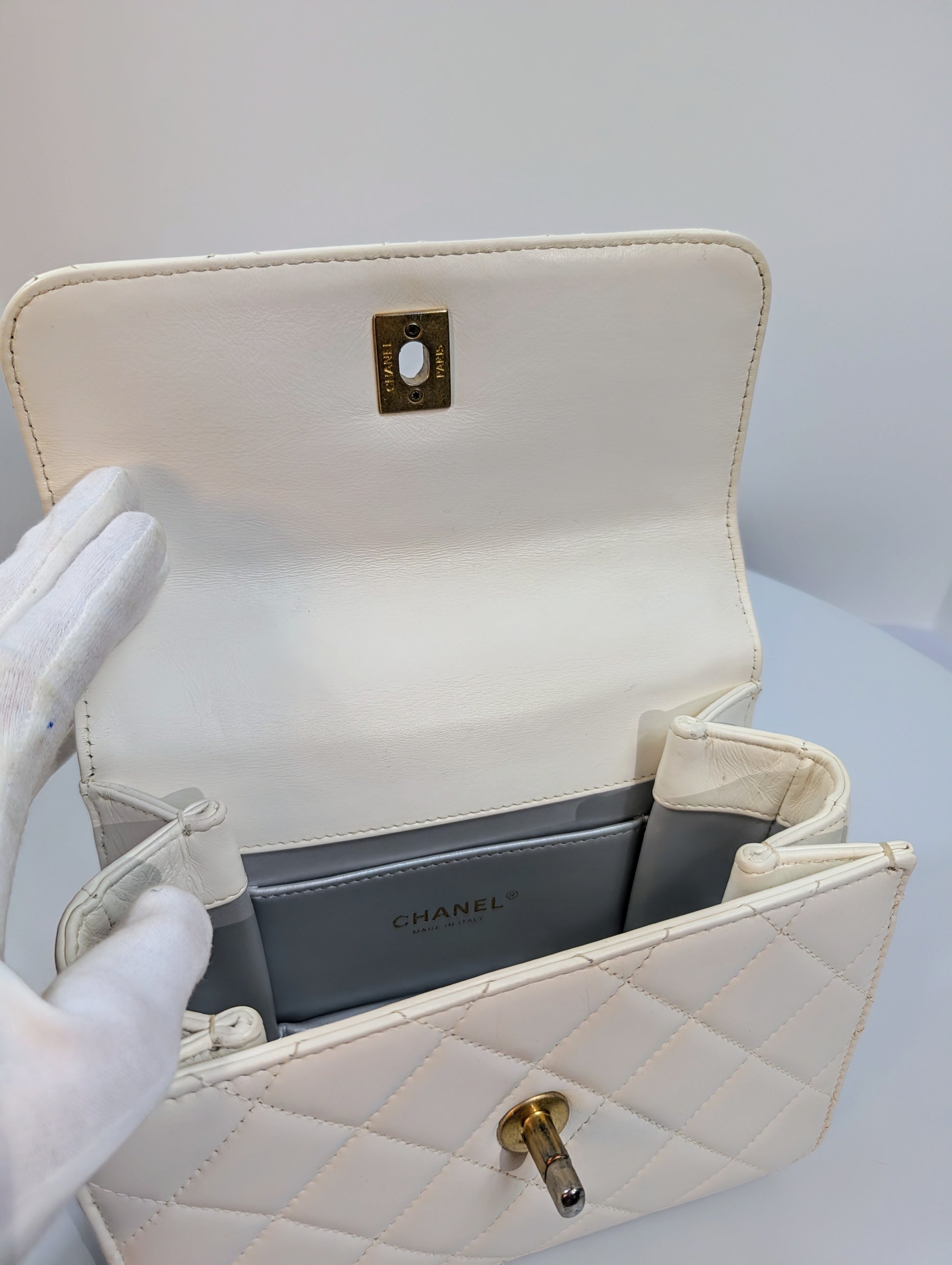 Chanel 19 White Lambskin Small Flap Bag with Pink/Blue Hardware