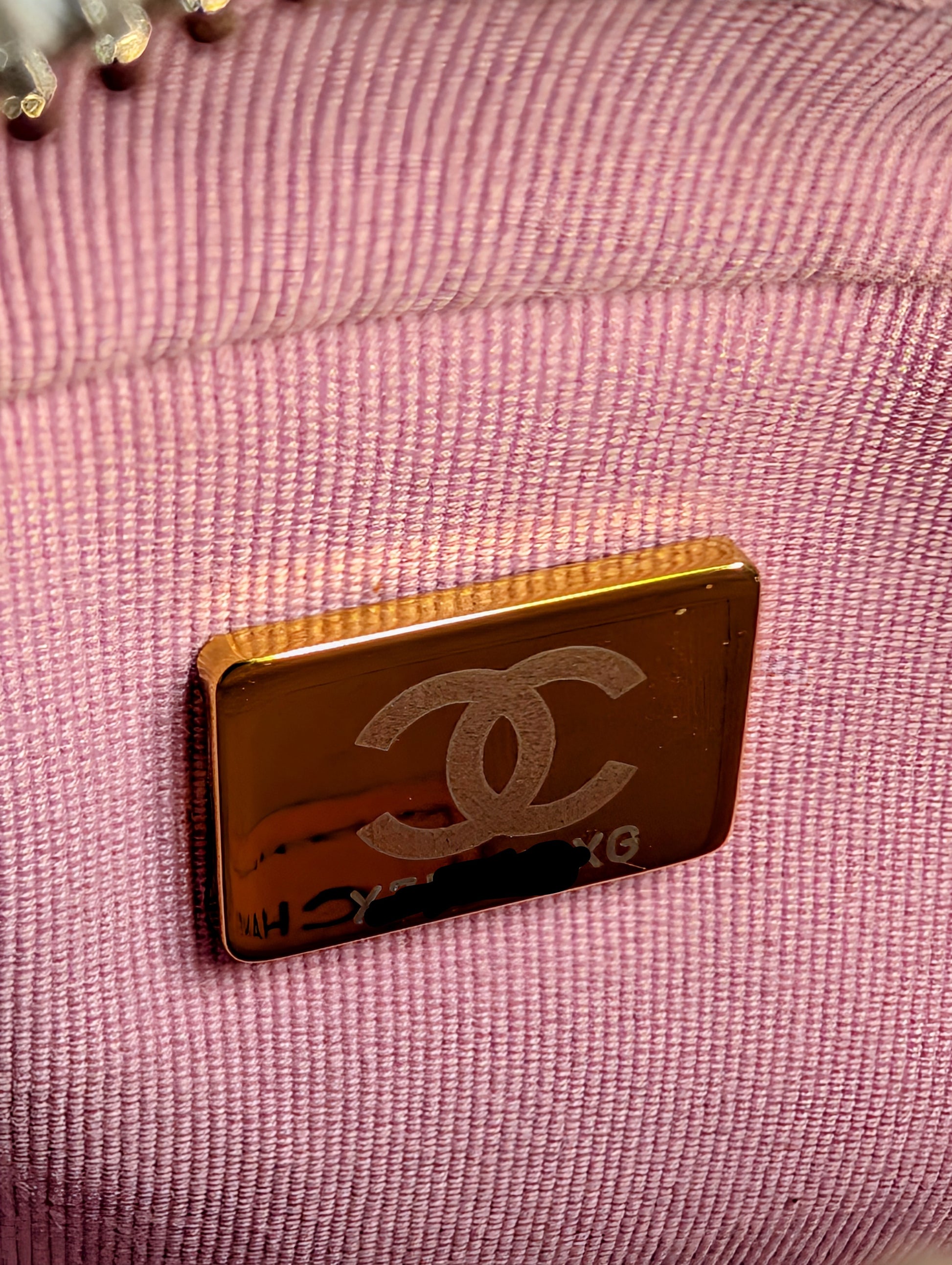 Chanel Mini Camera Case in Tricolor (Pink/Black/Beige) Quilted Leather, Black Hardware