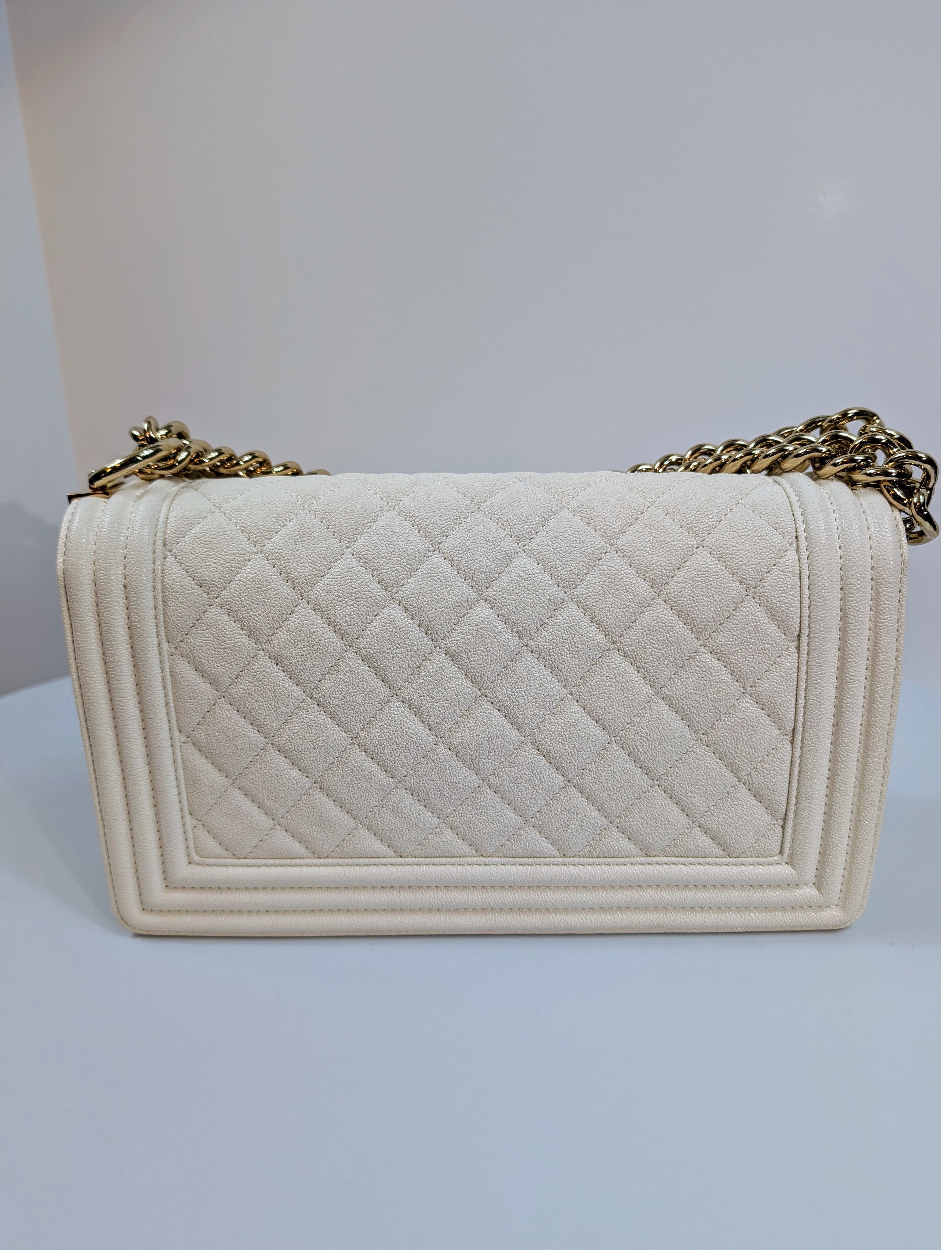 Chanel White Grained Calfskin Medium Boy Flap Bag