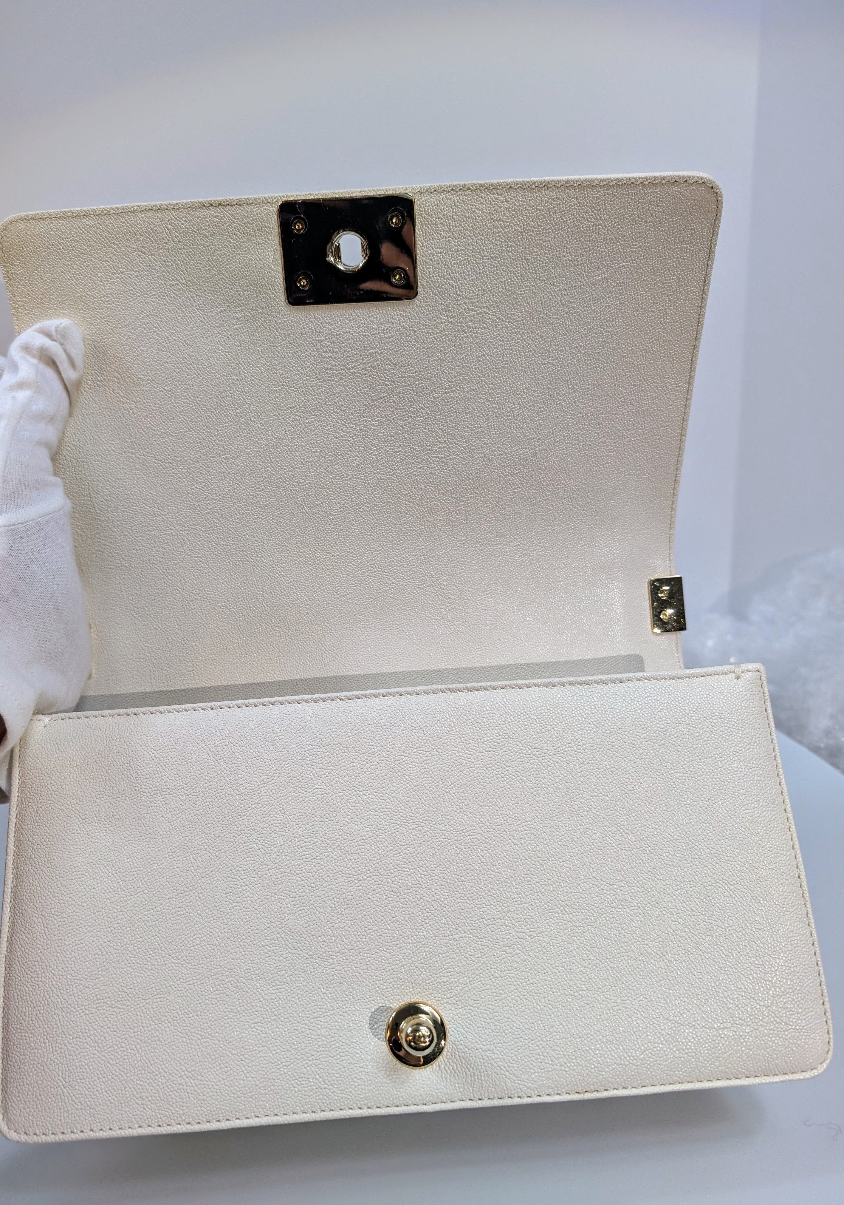 Chanel White Grained Calfskin Medium Boy Flap Bag
