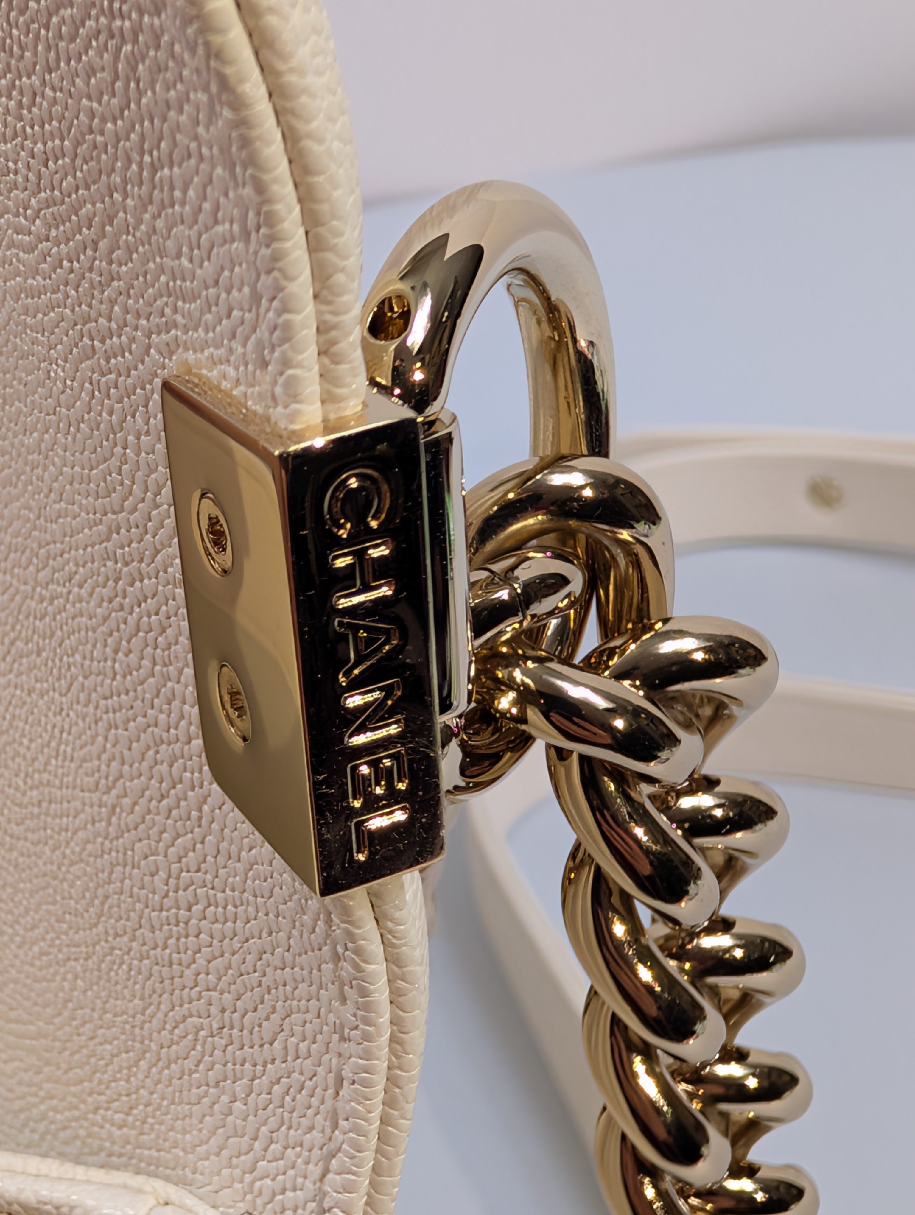 Chanel White Grained Calfskin Medium Boy Flap Bag