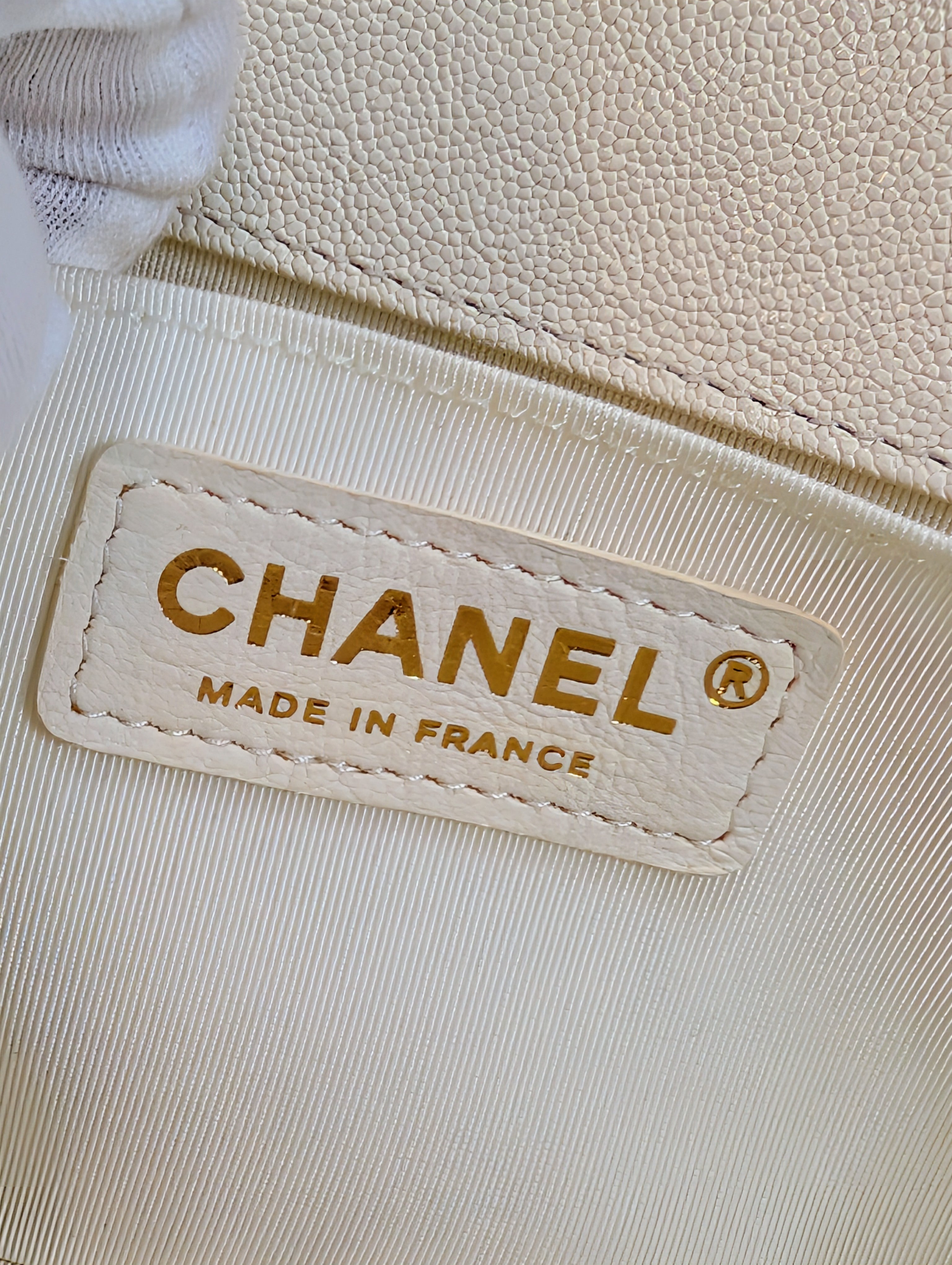 Chanel White Grained Calfskin Medium Boy Flap Bag