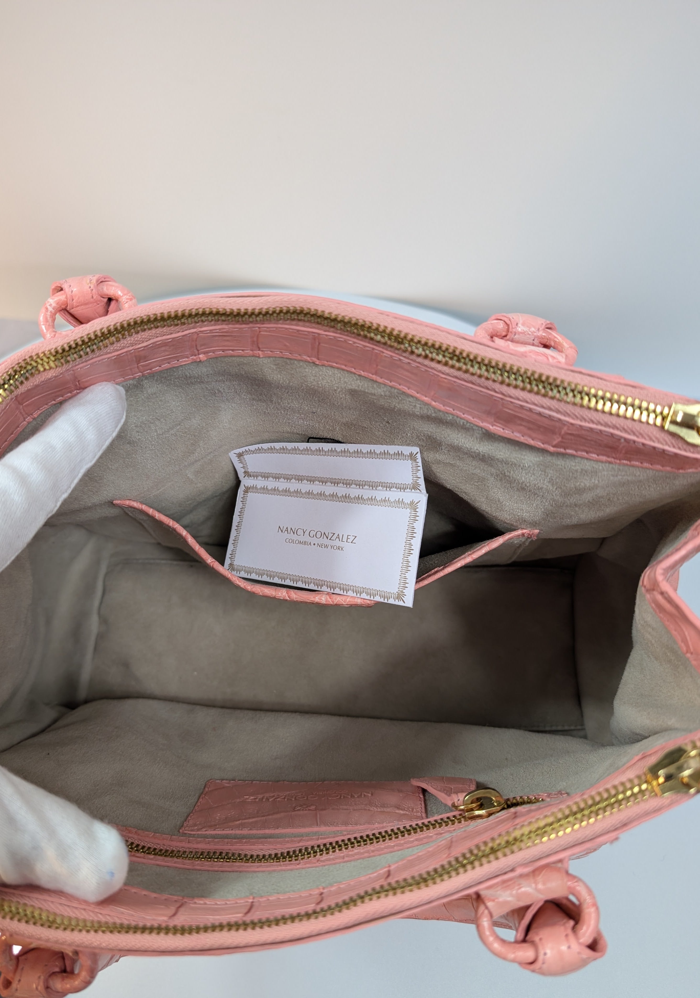 Nancy Gonzales Pink Crocodile Top Handle Bag