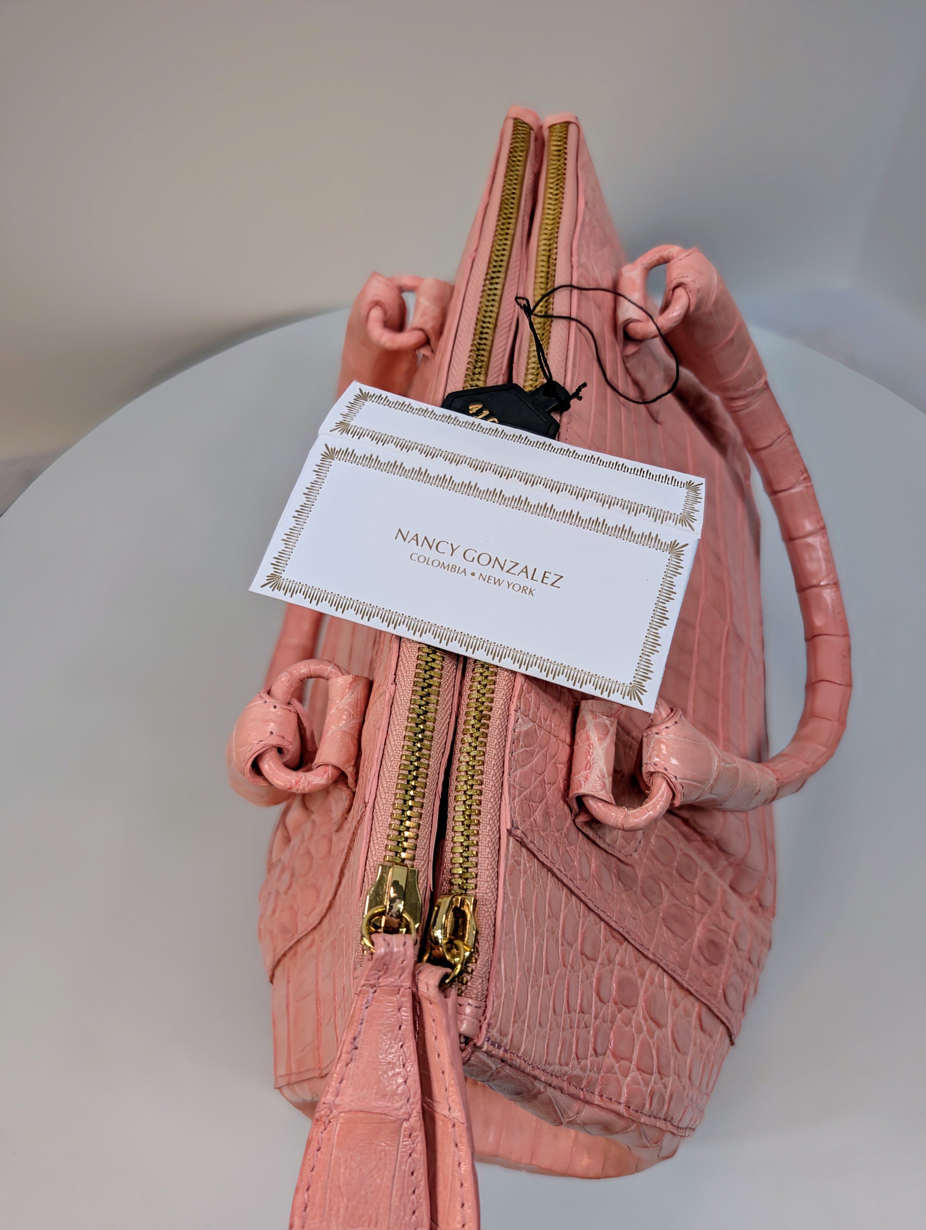 Nancy Gonzales Pink Crocodile Top Handle Bag