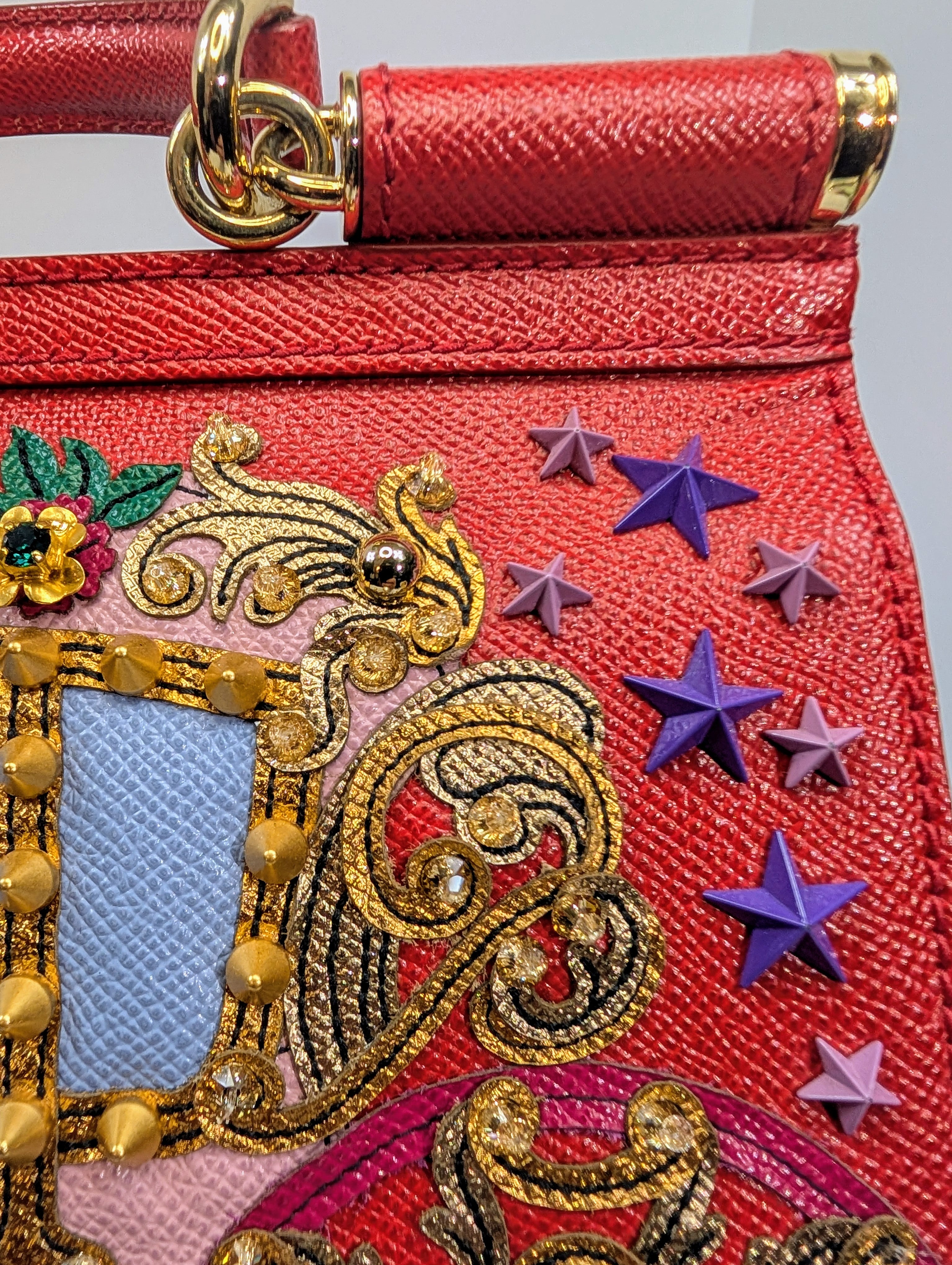Dolce & Gabbana Red Sicily Bag with Carriage Embellishment