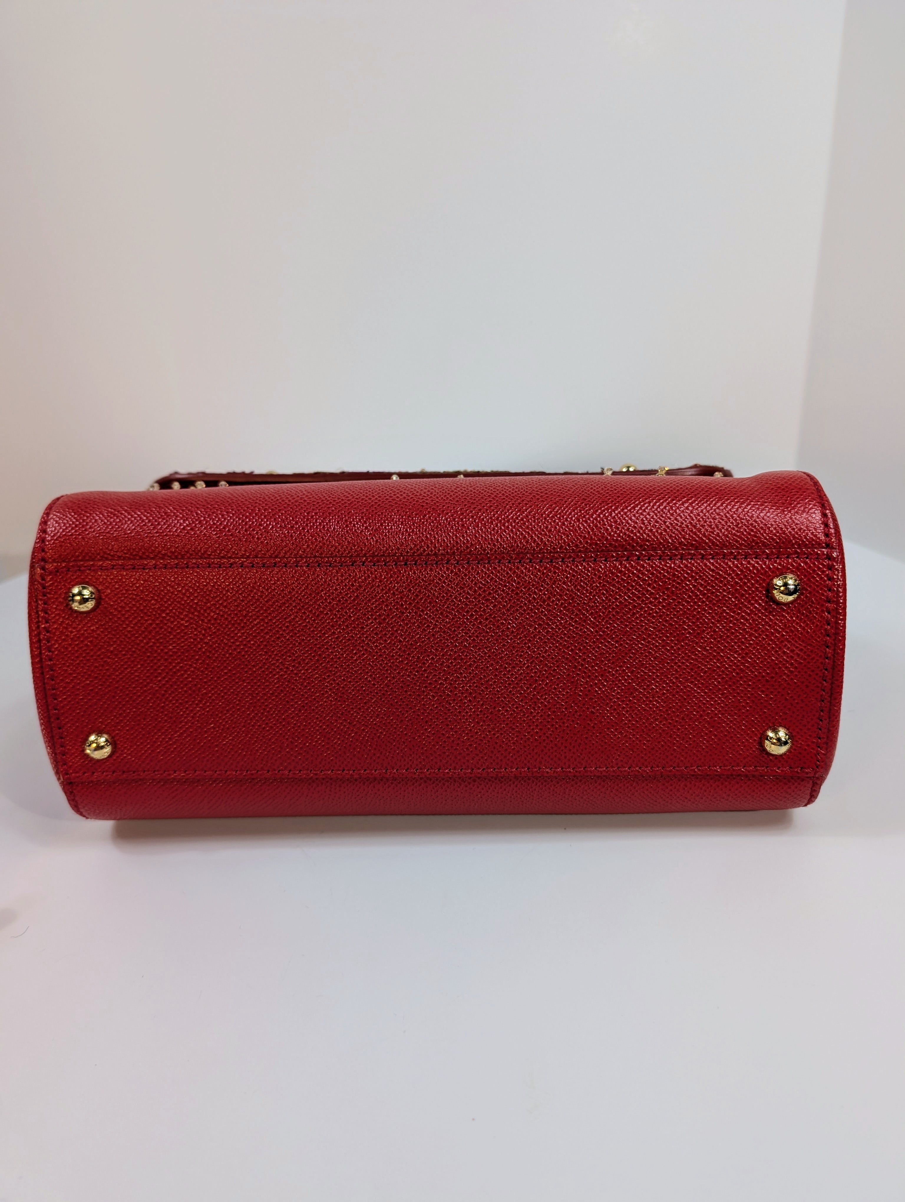Dolce & Gabbana Red Sicily Bag with Carriage Embellishment
