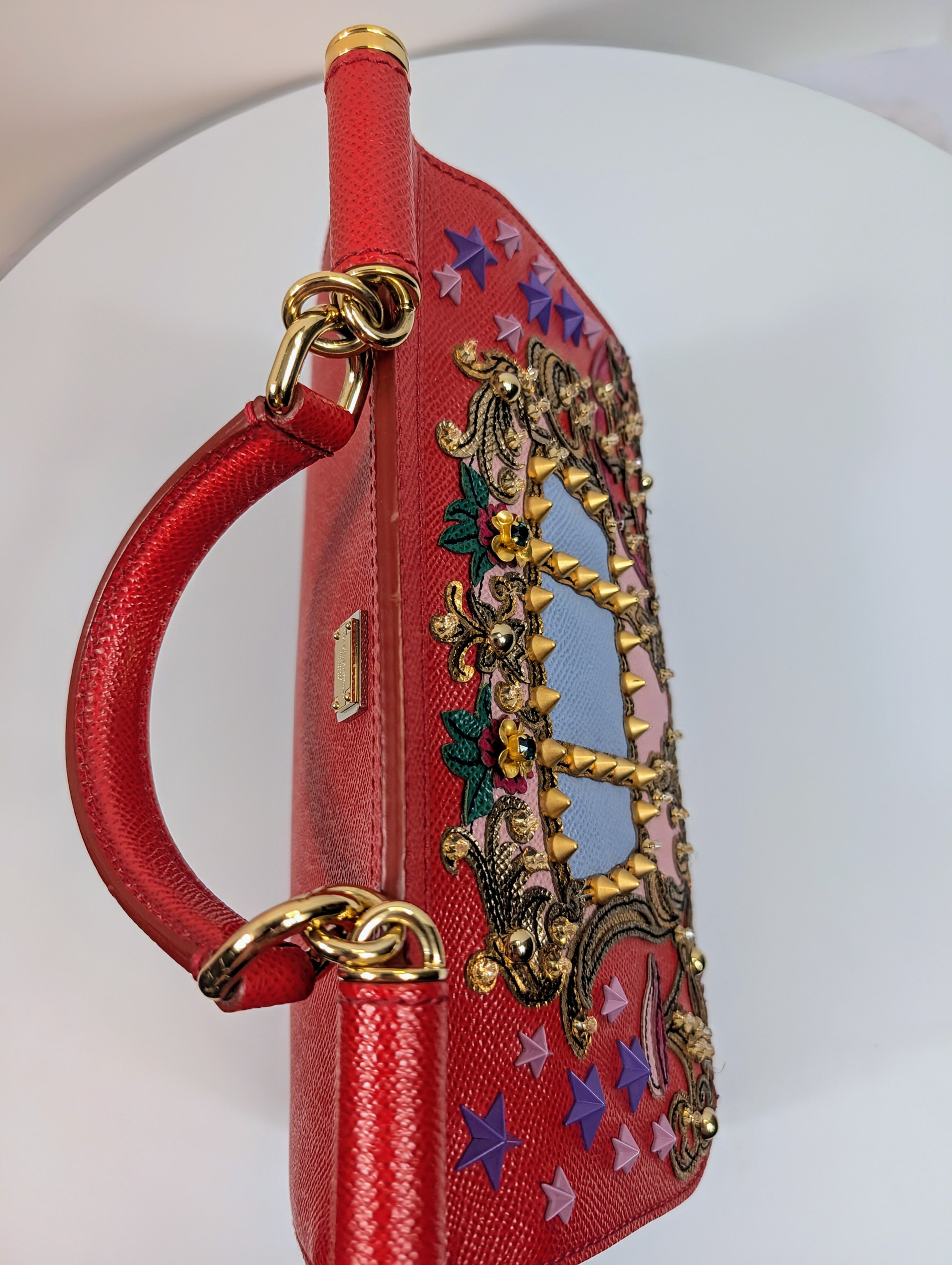 Dolce & Gabbana Red Sicily Bag with Carriage Embellishment