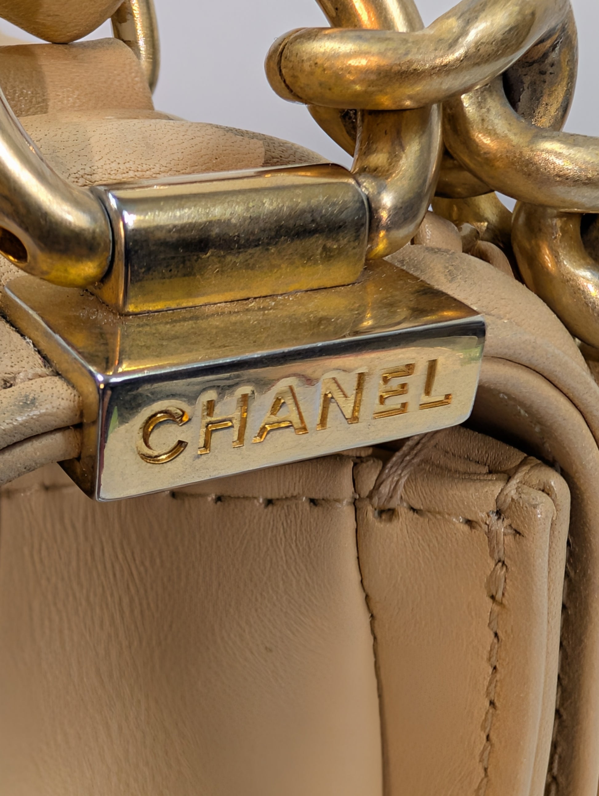 Chanel Beige Small Boy Top Handle Bag with Gold Hardware