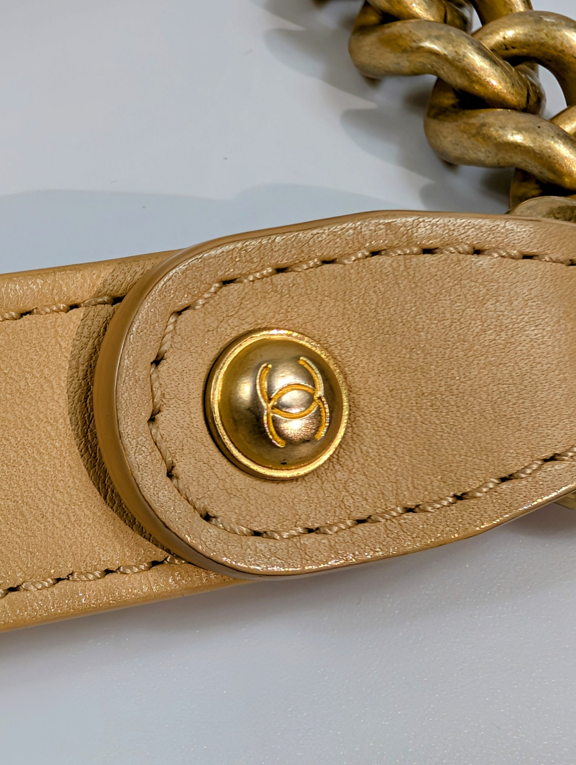 Chanel Beige Small Boy Top Handle Bag with Gold Hardware