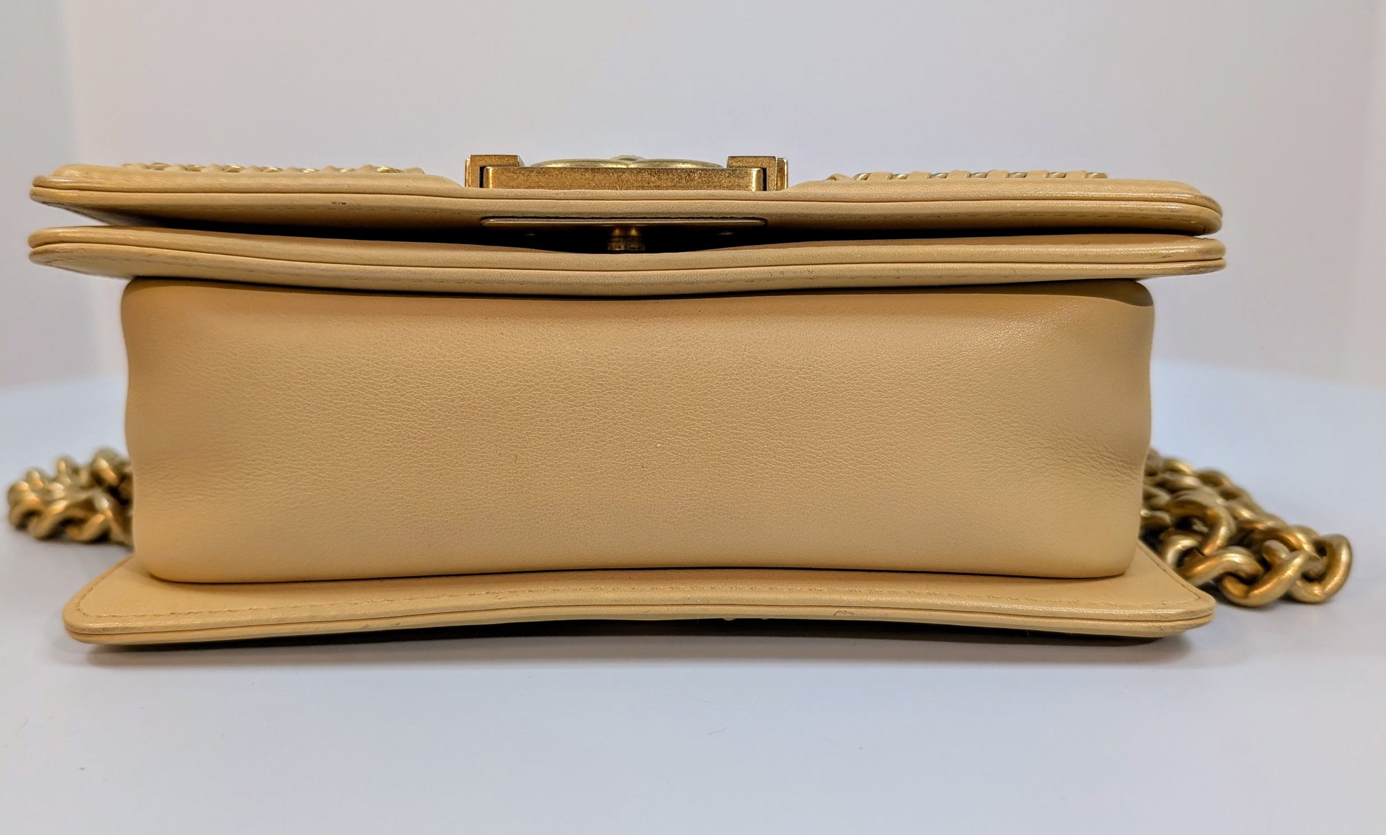 Chanel Beige Small Boy Top Handle Bag with Gold Hardware