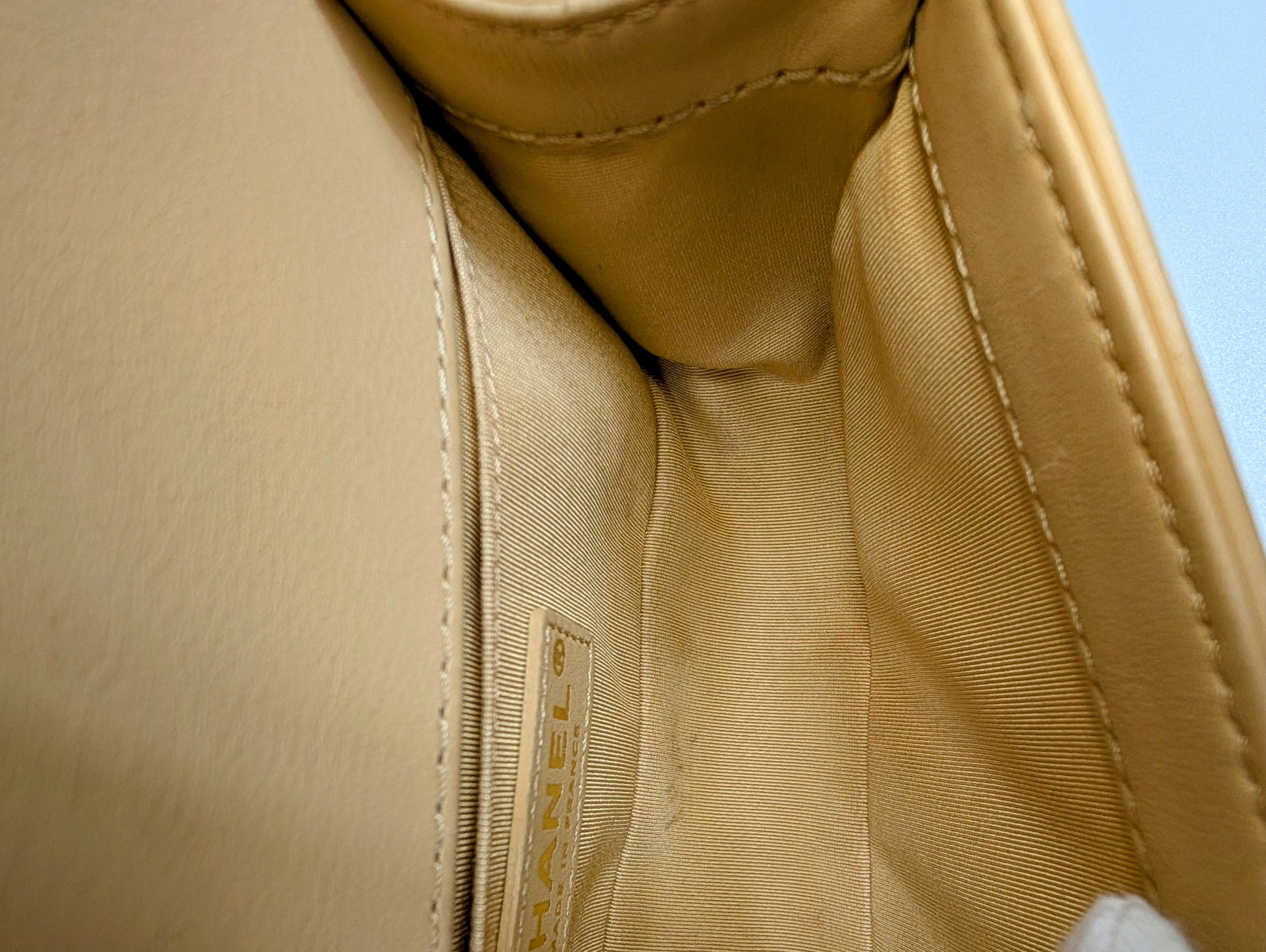 Chanel Beige Small Boy Top Handle Bag with Gold Hardware