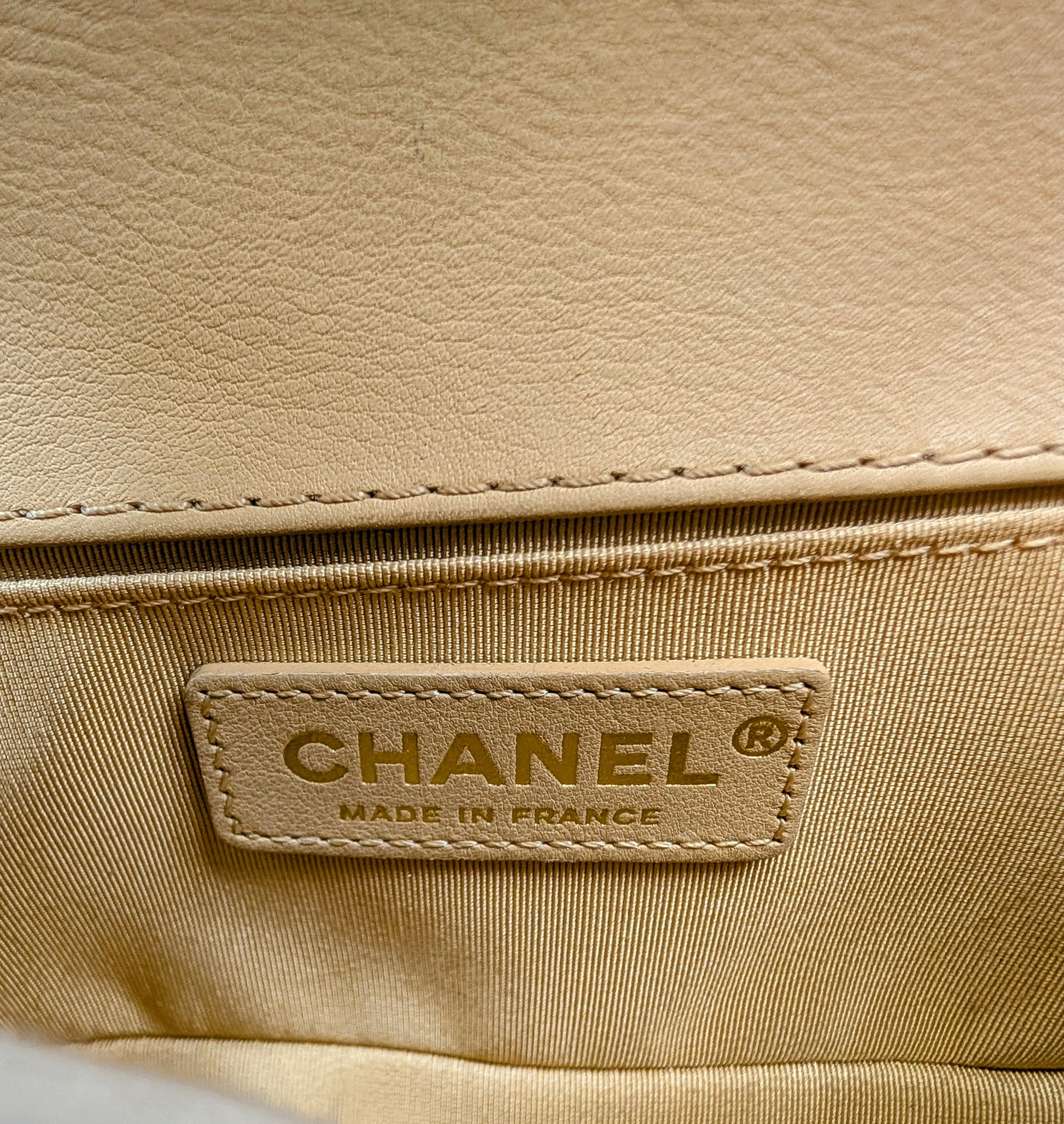 Chanel Beige Small Boy Top Handle Bag with Gold Hardware