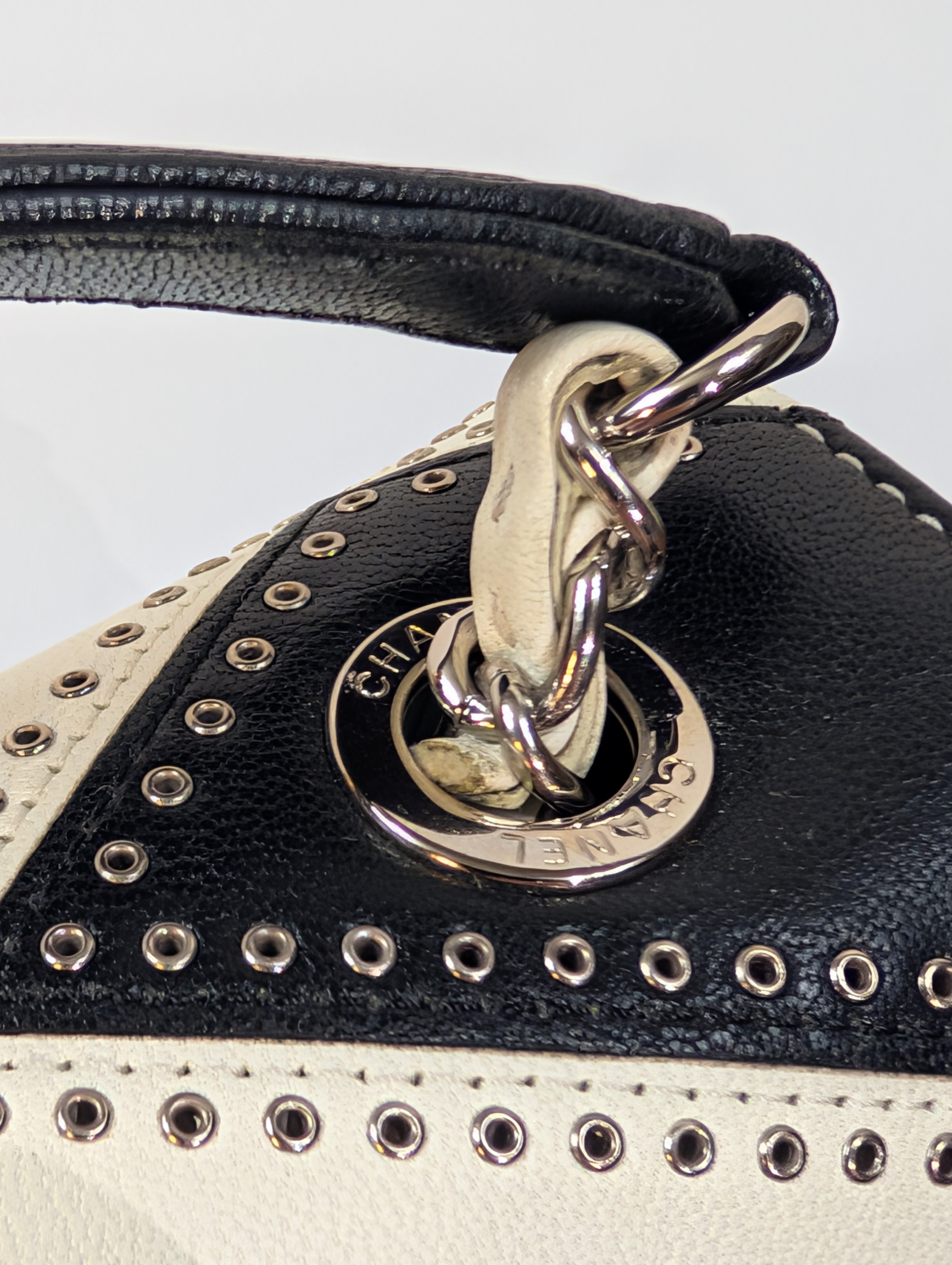 Chanel White and Black Patchwork Round Bottom Tophandle Flap Bag