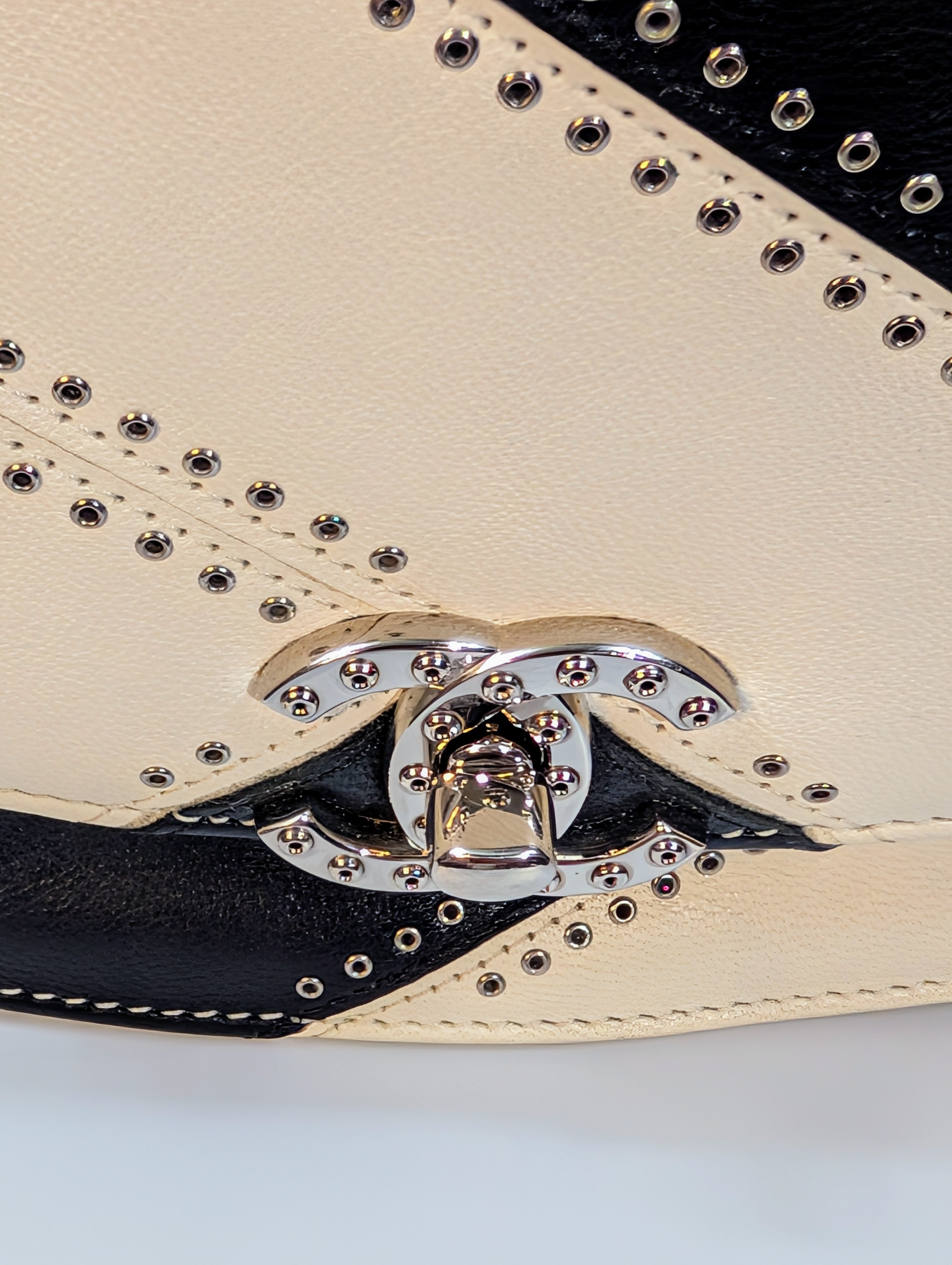 Chanel White and Black Patchwork Round Bottom Tophandle Flap Bag