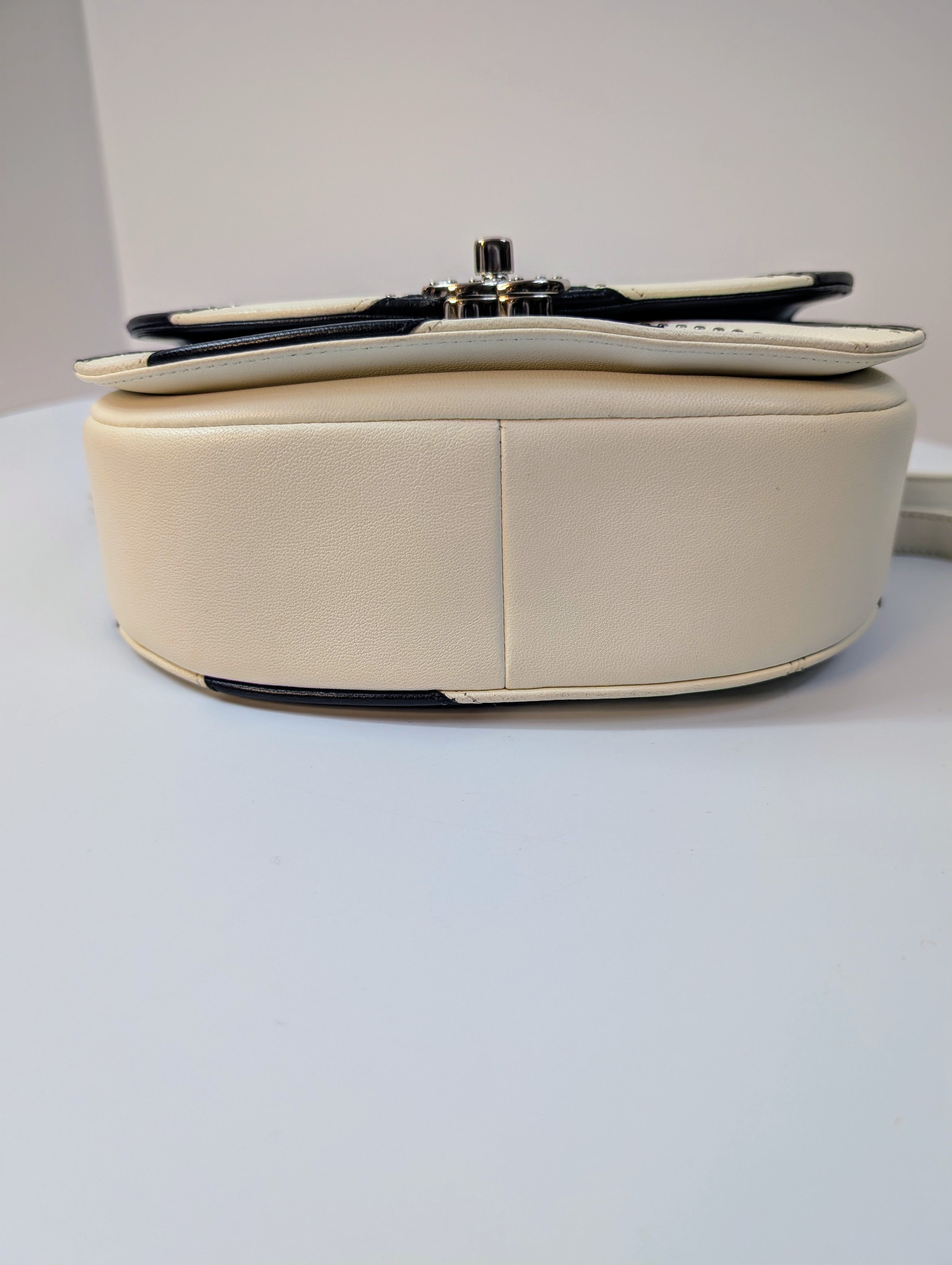 Chanel White and Black Patchwork Round Bottom Tophandle Flap Bag