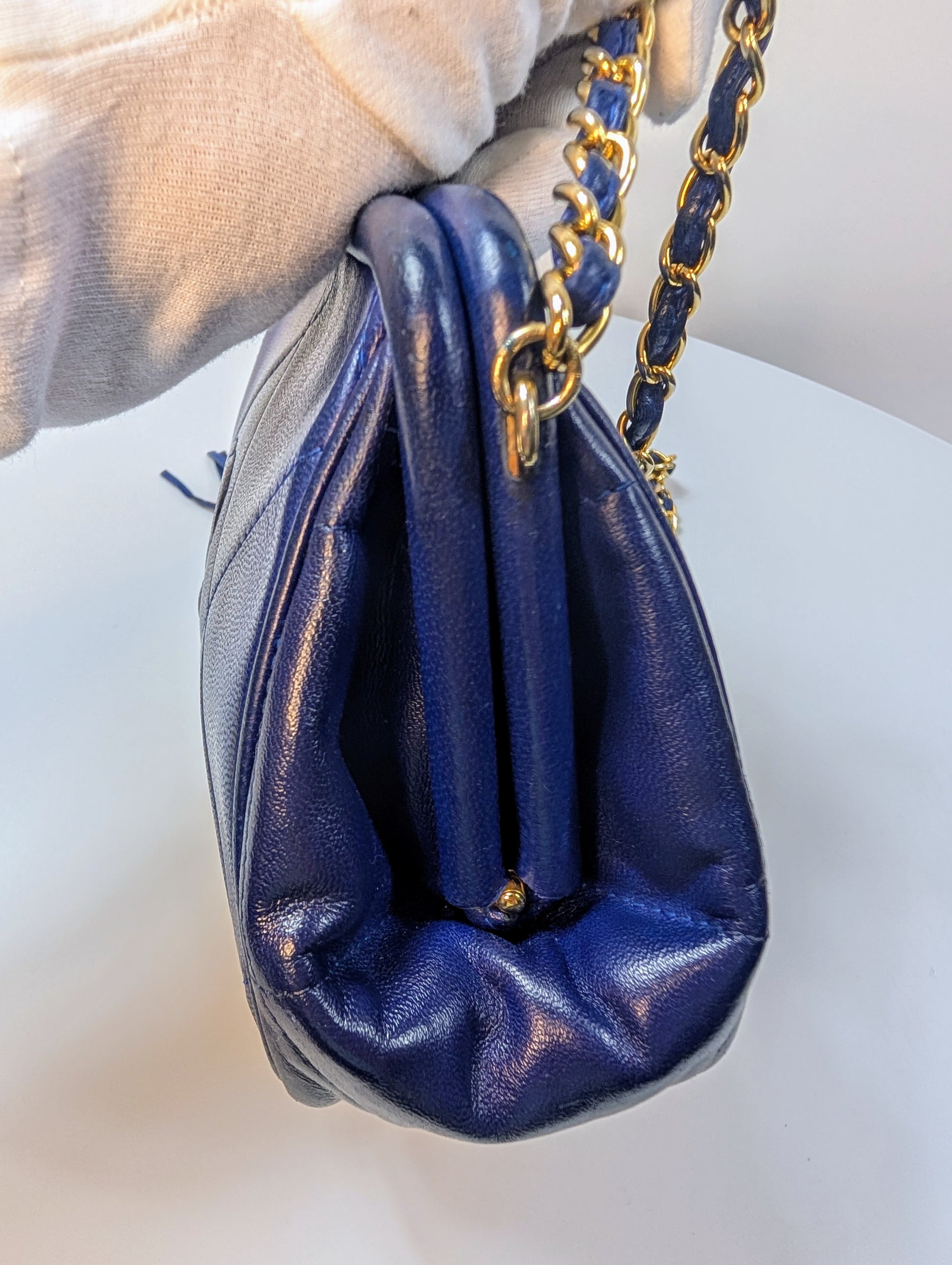 Chanel Vintage Blue Quilted Lambskin Kisslock Tassel Clutch