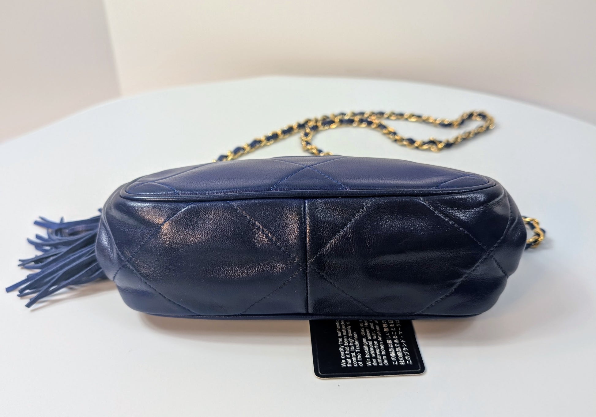 Chanel Vintage Blue Quilted Lambskin Kisslock Tassel Clutch