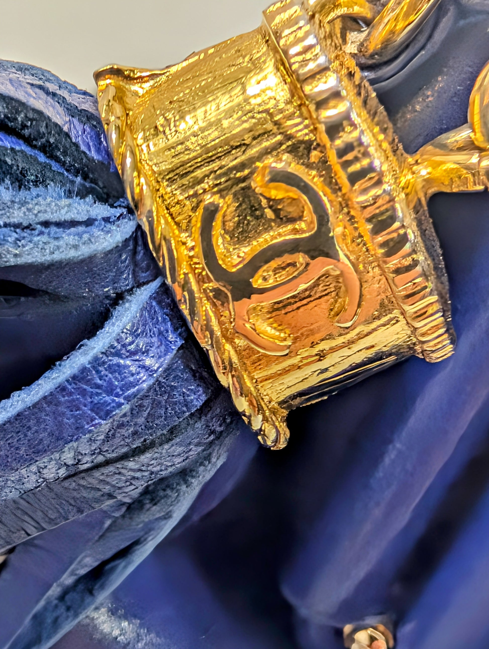 Chanel Vintage Blue Quilted Lambskin Kisslock Tassel Clutch
