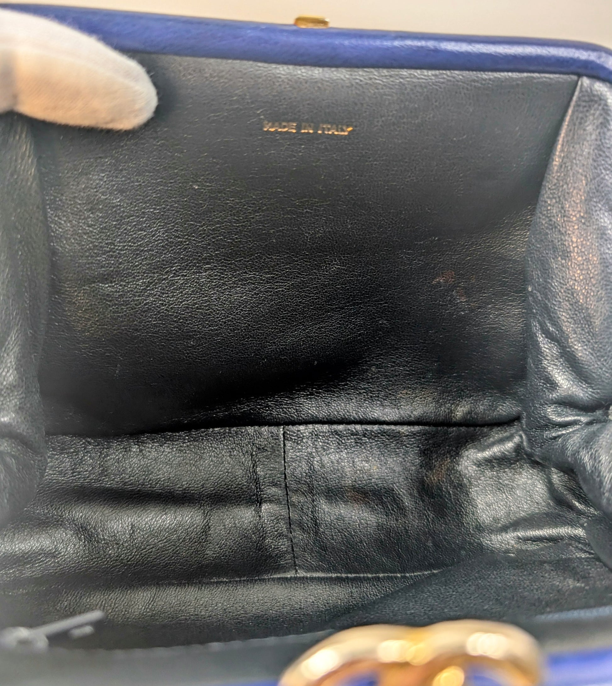 Chanel Vintage Blue Quilted Lambskin Kisslock Tassel Clutch