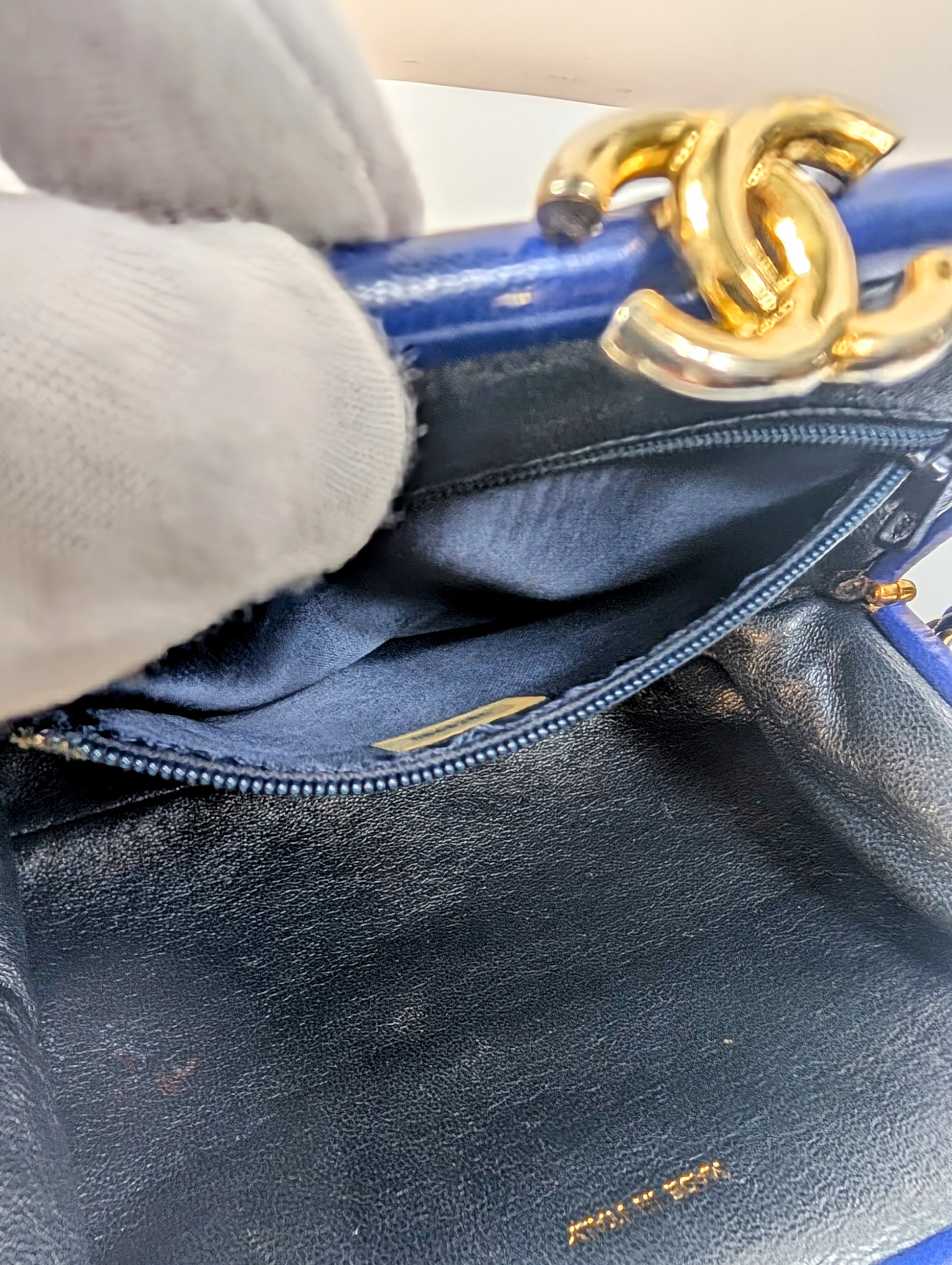 Chanel Vintage Blue Quilted Lambskin Kisslock Tassel Clutch