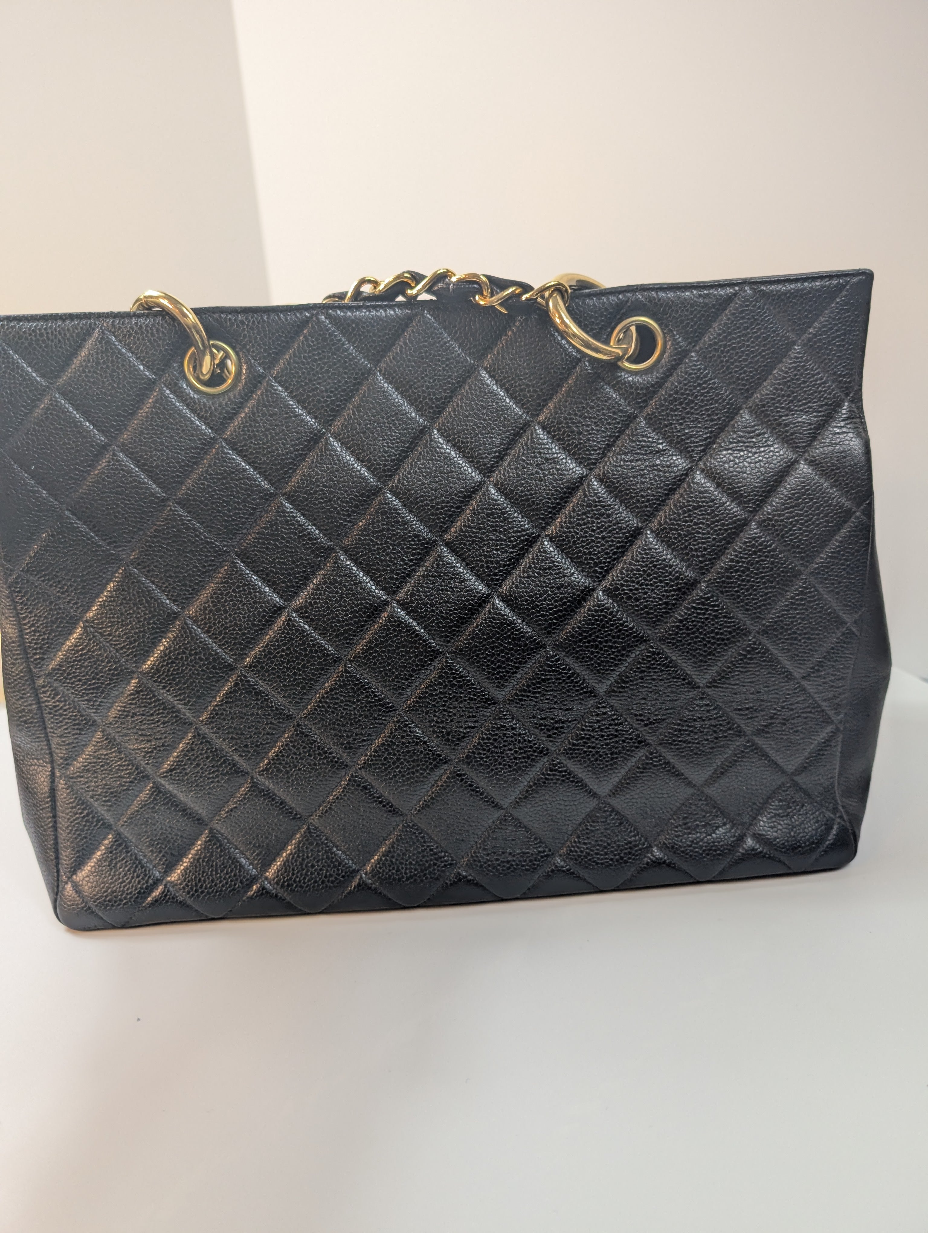 Chanel Vintage Black Quilted Caviar Grand Shopping Tote (GST), 24K gold plated