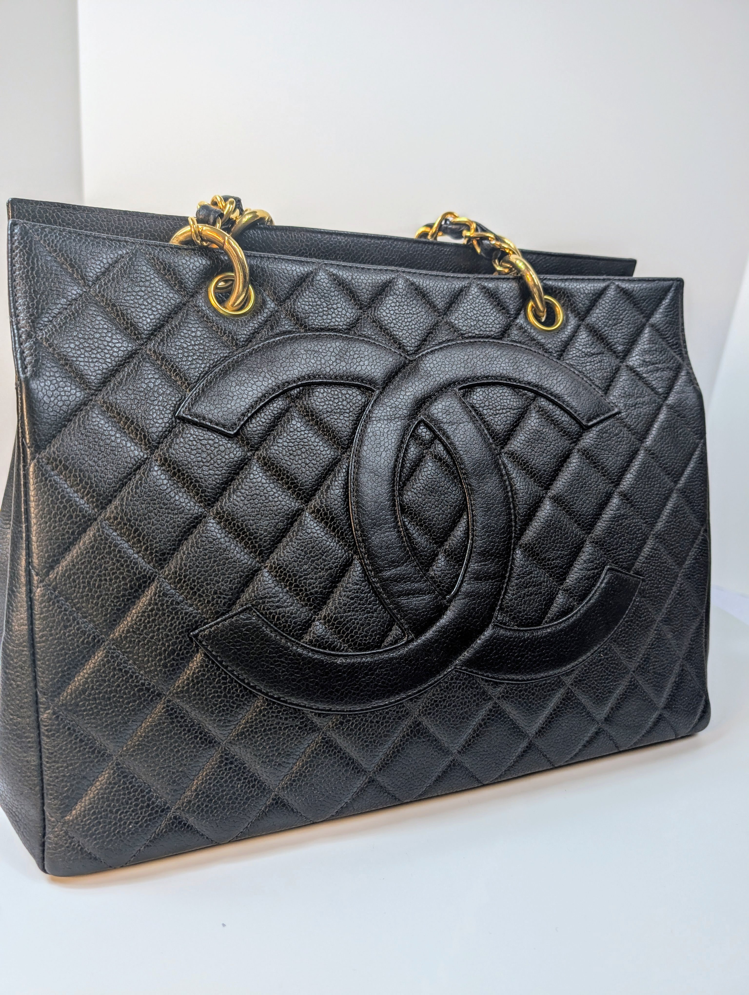 Chanel Vintage Black Quilted Caviar Grand Shopping Tote (GST), 24K gold plated