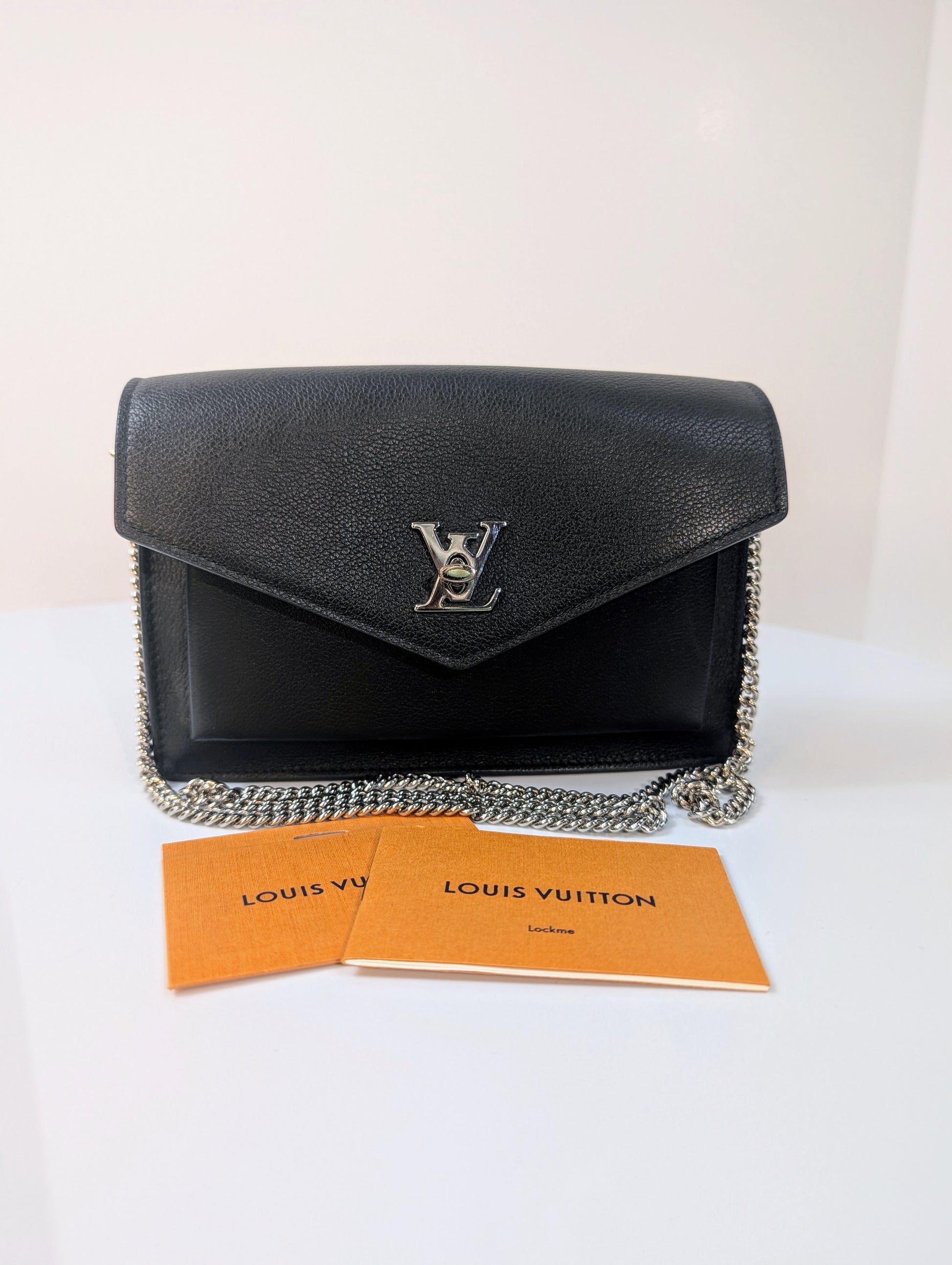 Louis Vuitton Black Grained Leather Twist Wallet on Chain (WOC)