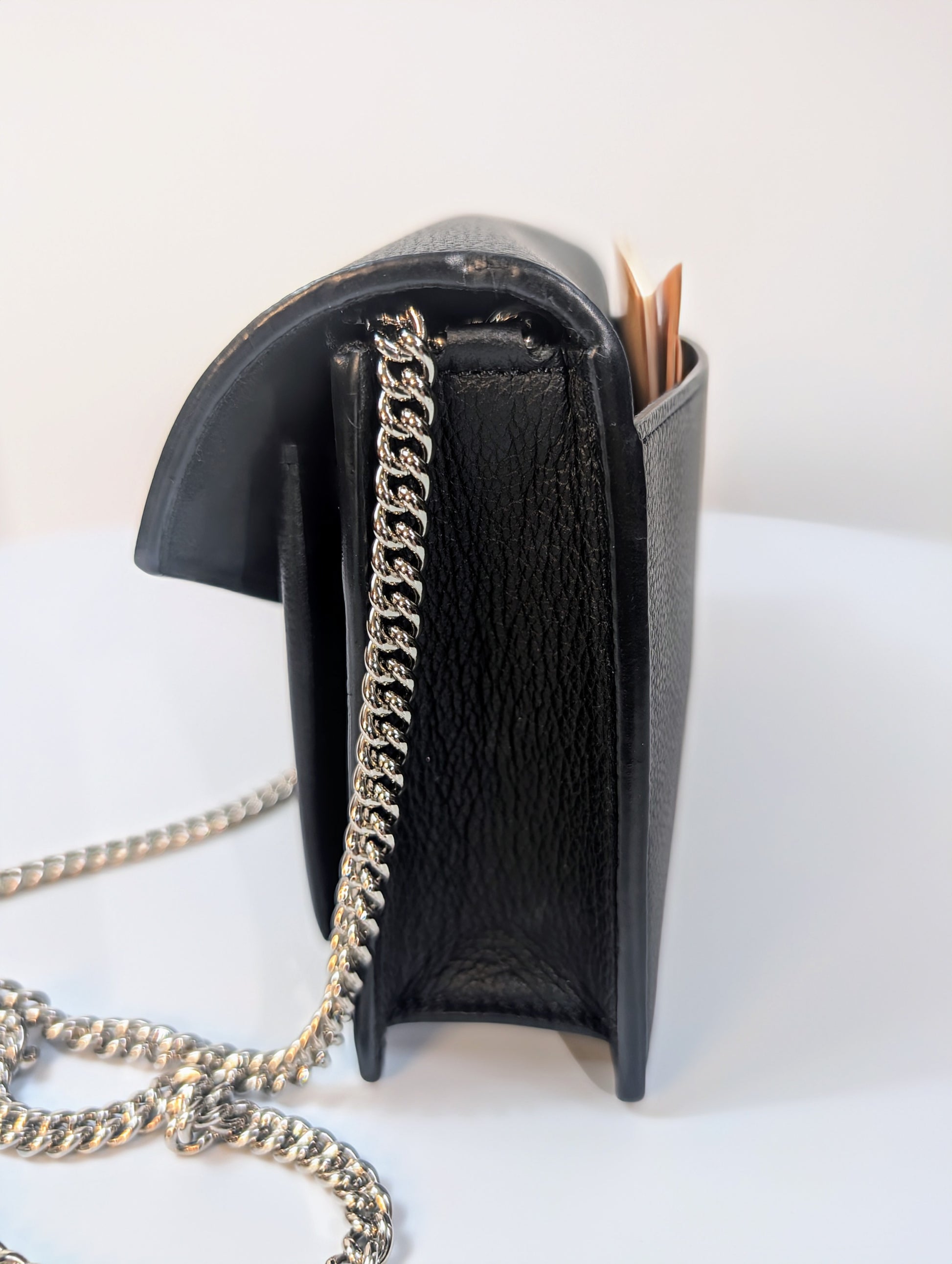 Louis Vuitton Black Grained Leather Twist Wallet on Chain (WOC)