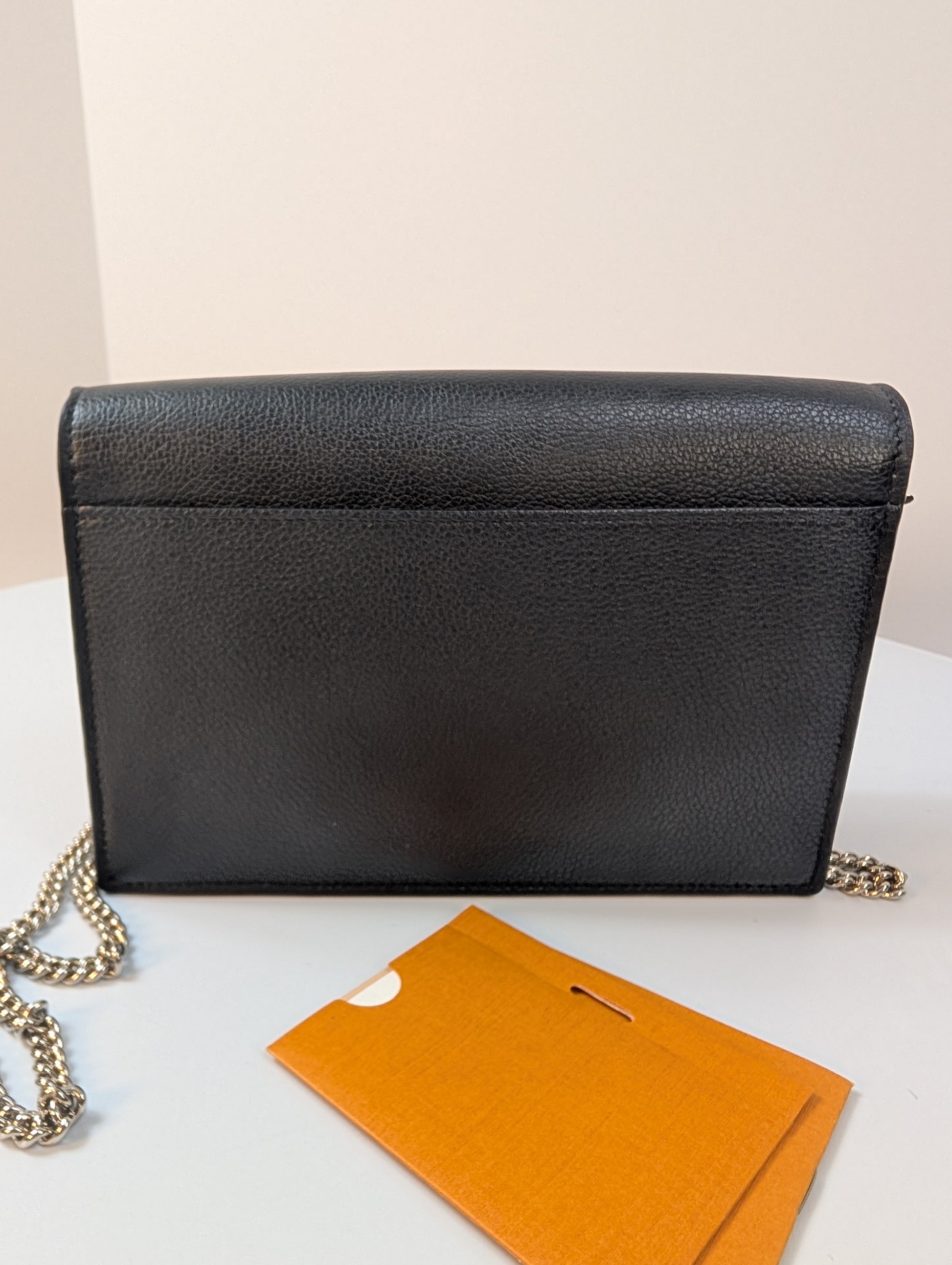 Louis Vuitton Black Grained Leather Twist Wallet on Chain (WOC)