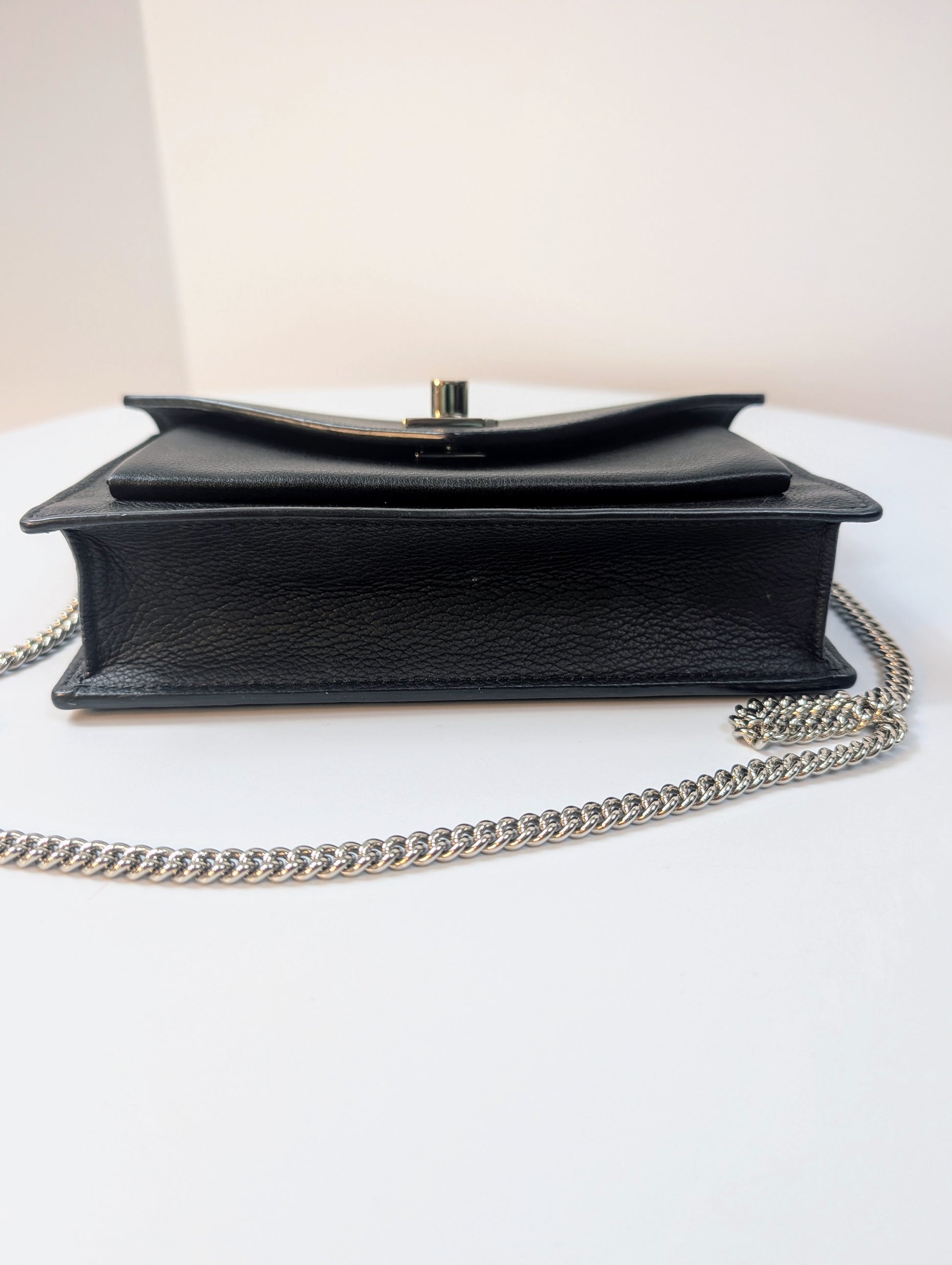 Louis Vuitton Black Grained Leather Twist Wallet on Chain (WOC)
