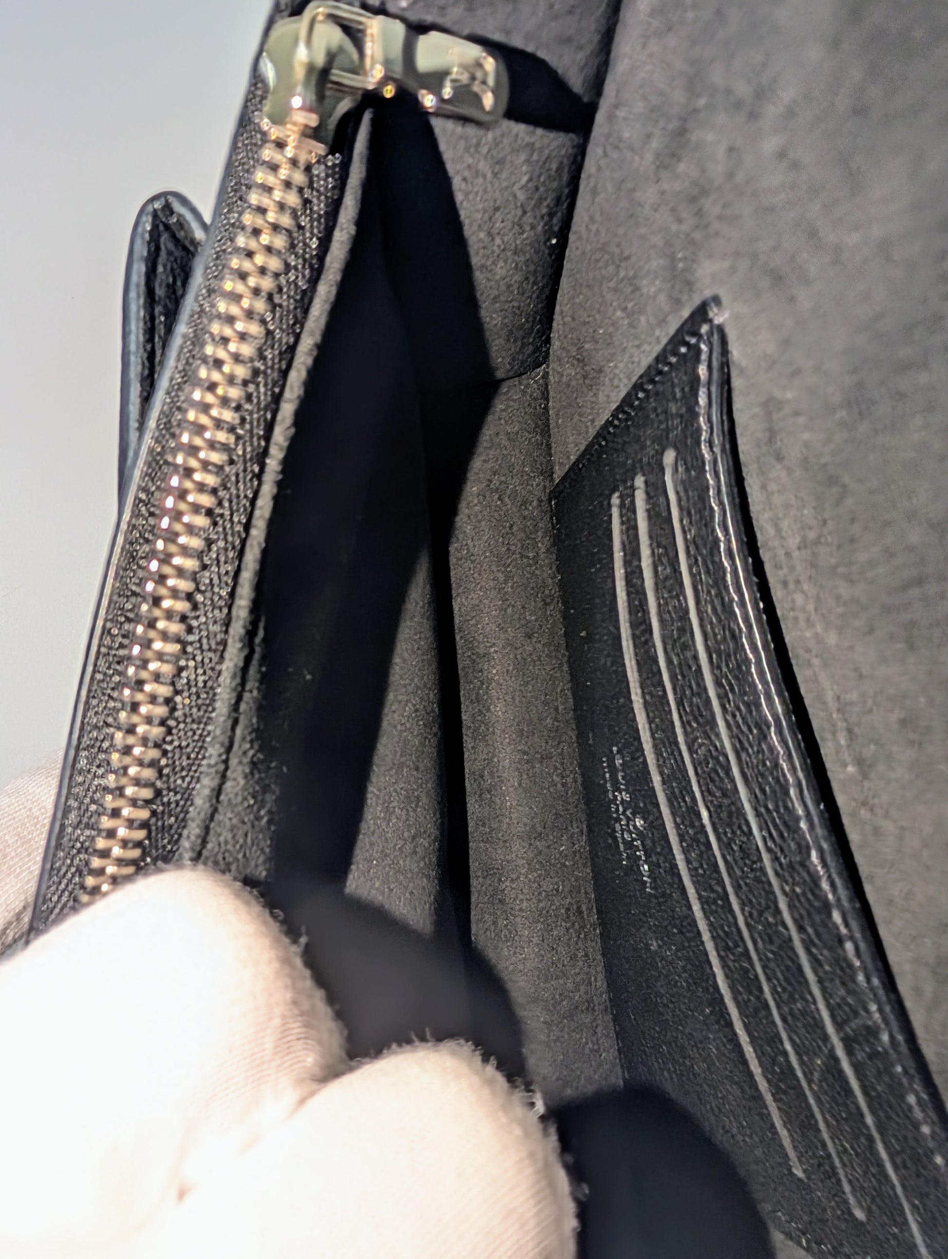Louis Vuitton Black Grained Leather Twist Wallet on Chain (WOC)