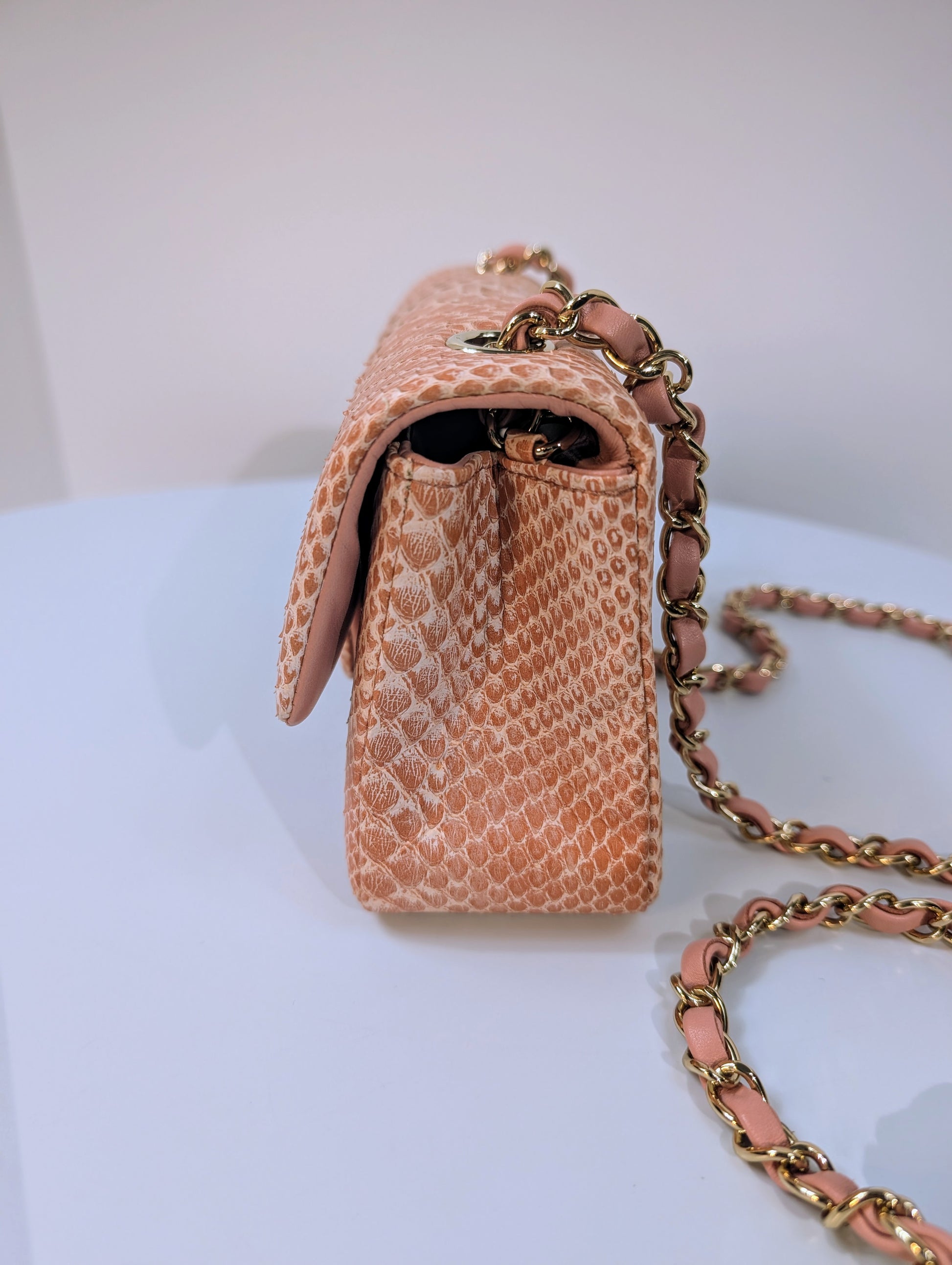 Chanel Rare Salmon Pink Mini Rectangular Classic Flap Bag in Python Leather