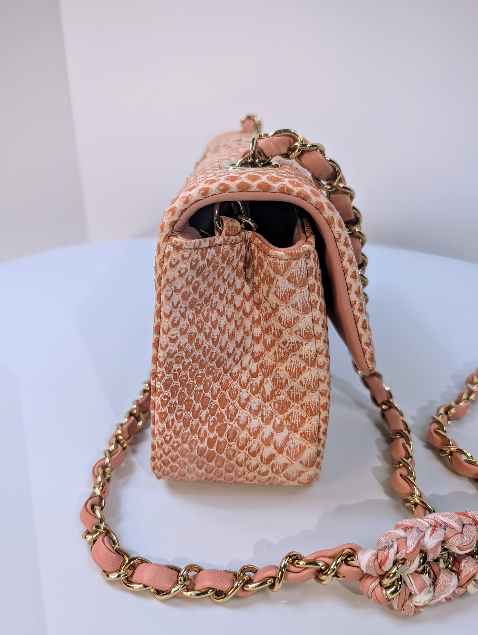 Chanel Rare Salmon Pink Mini Rectangular Classic Flap Bag in Python Leather