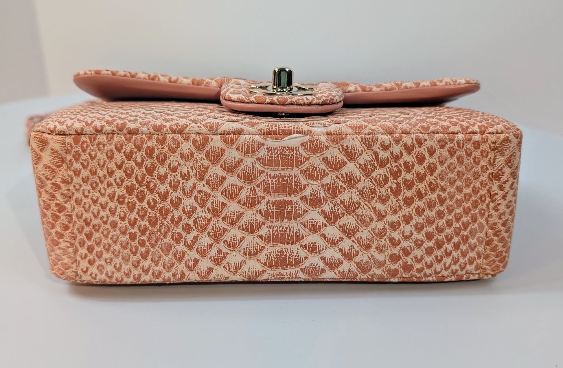 Chanel Rare Salmon Pink Mini Rectangular Classic Flap Bag in Python Leather