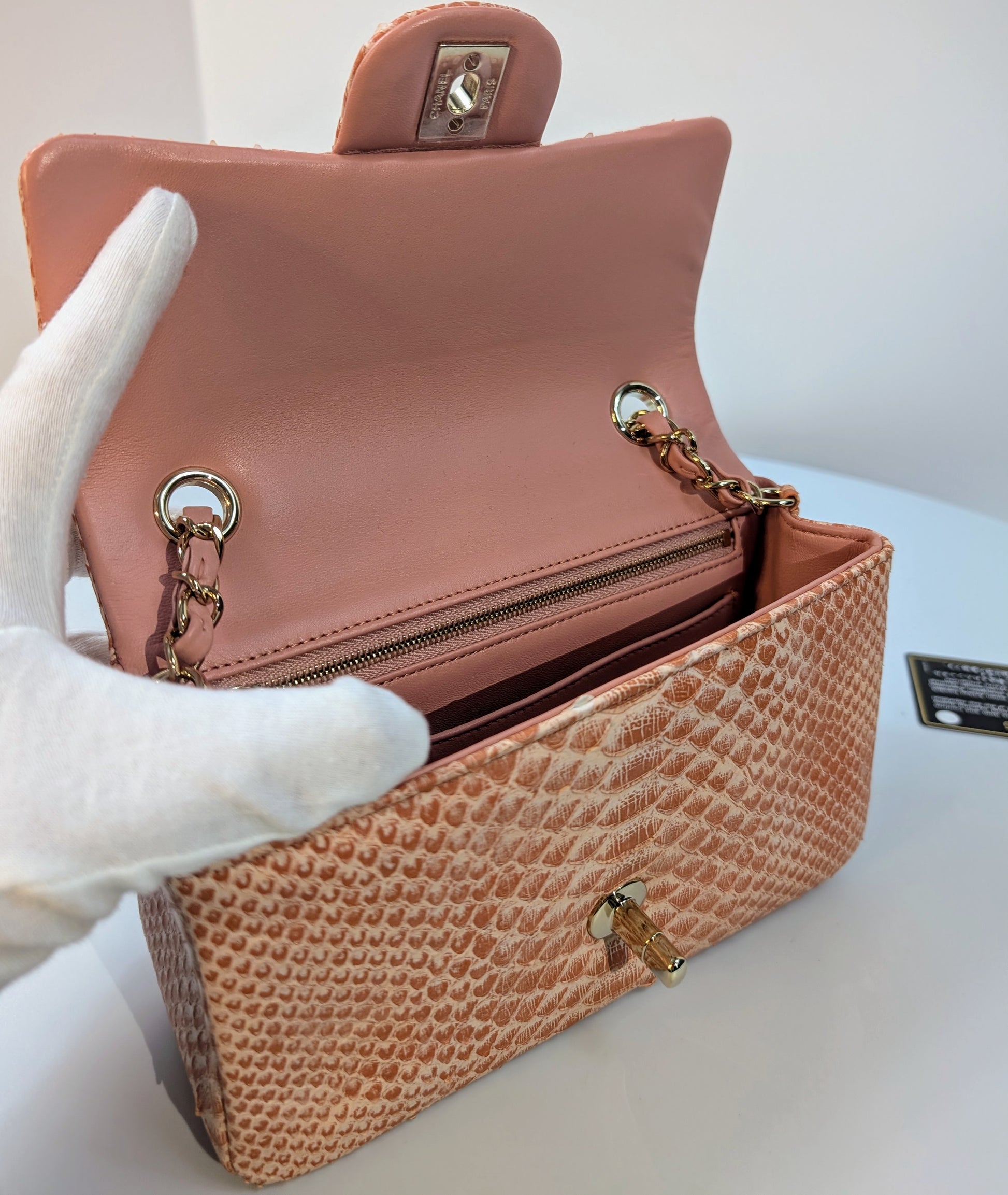 Chanel Rare Salmon Pink Mini Rectangular Classic Flap Bag in Python Leather