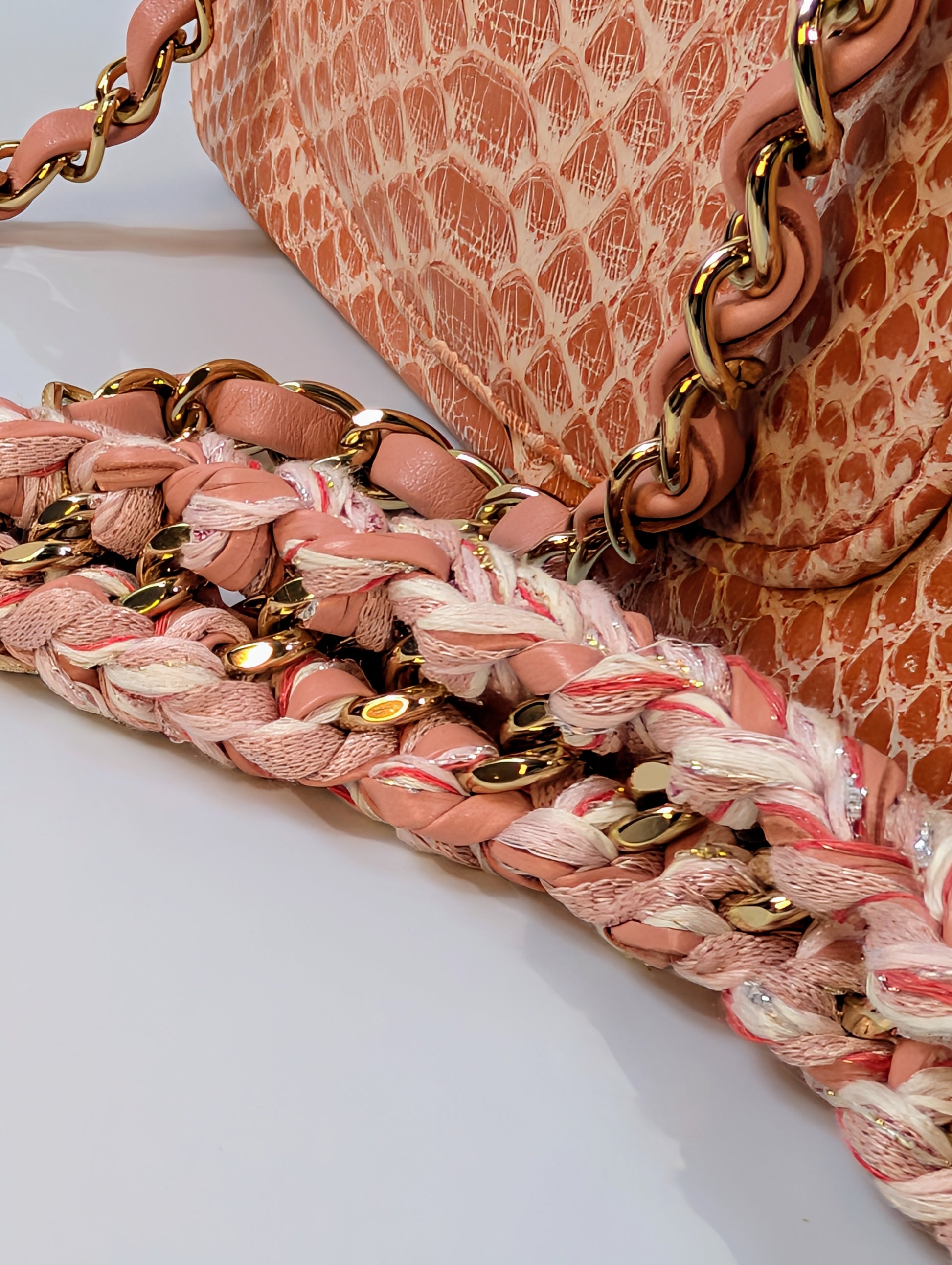 Chanel Rare Salmon Pink Mini Rectangular Classic Flap Bag in Python Leather