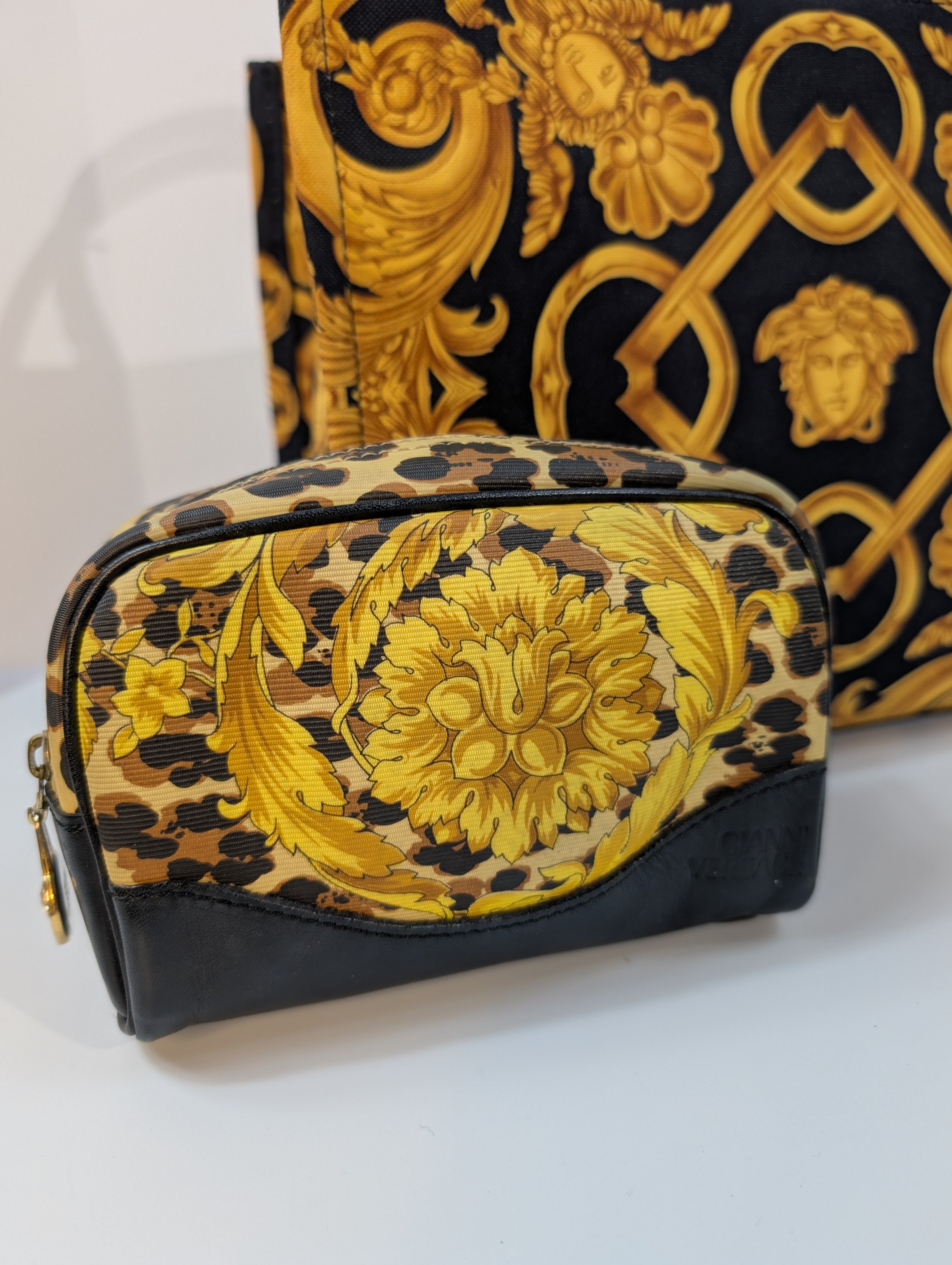 Versace Medusa Black Gold Canvas Small Tote Greca Shoulder Strap Bag
