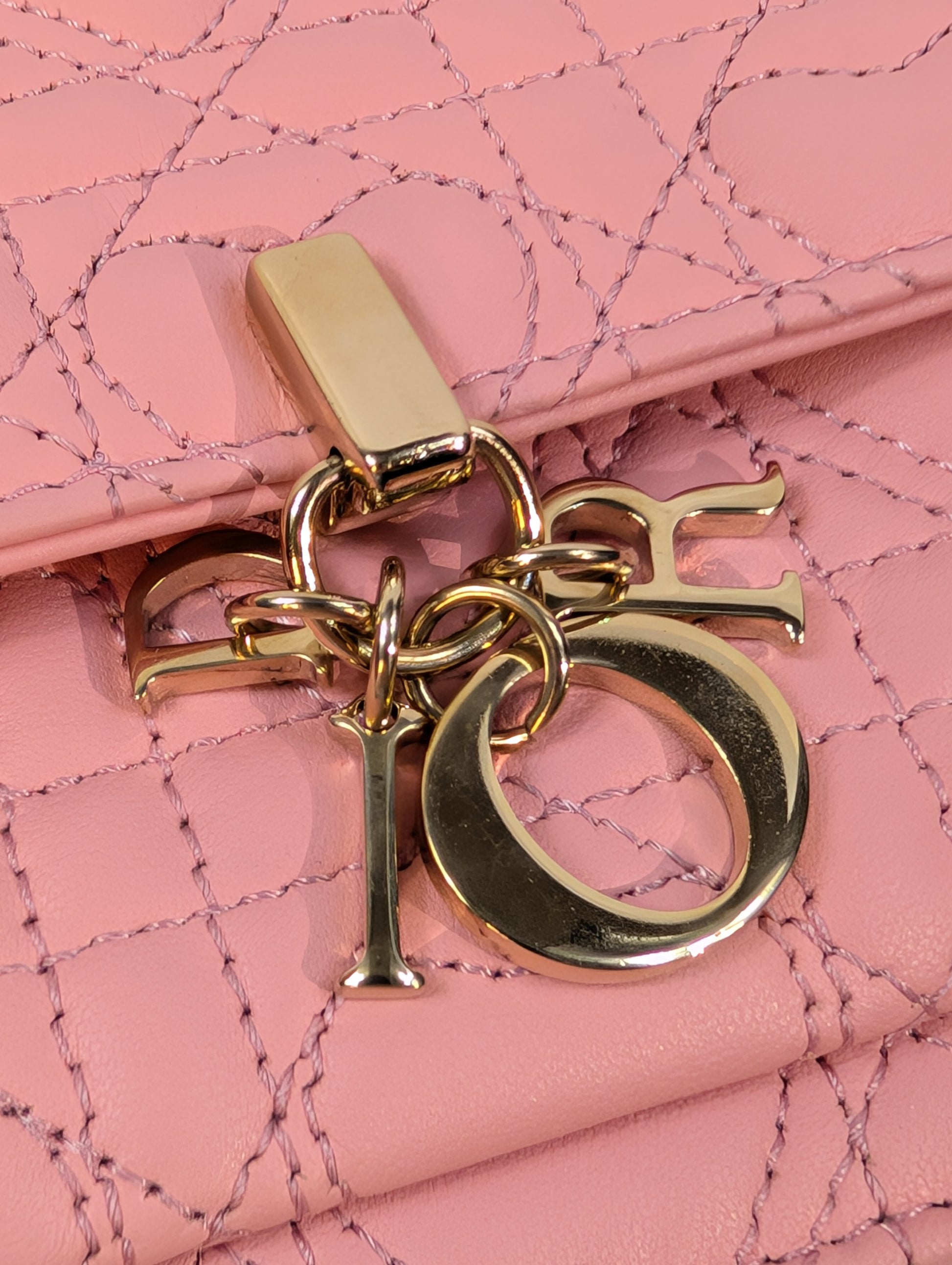 Dior Diorama Pink Heart Quilted Lambskin Wallet on Chain (WOC)