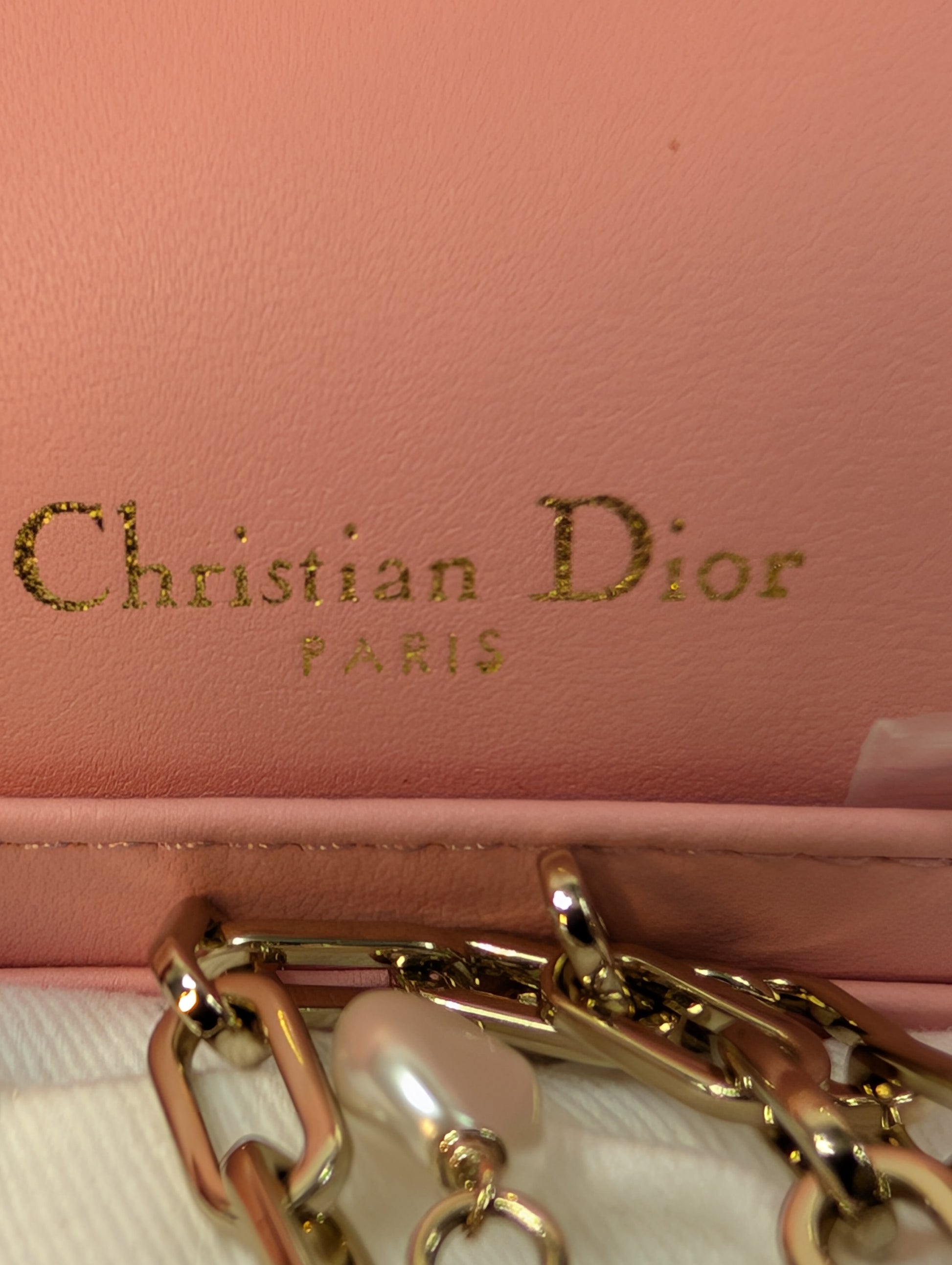 Dior Diorama Pink Heart Quilted Lambskin Wallet on Chain (WOC)