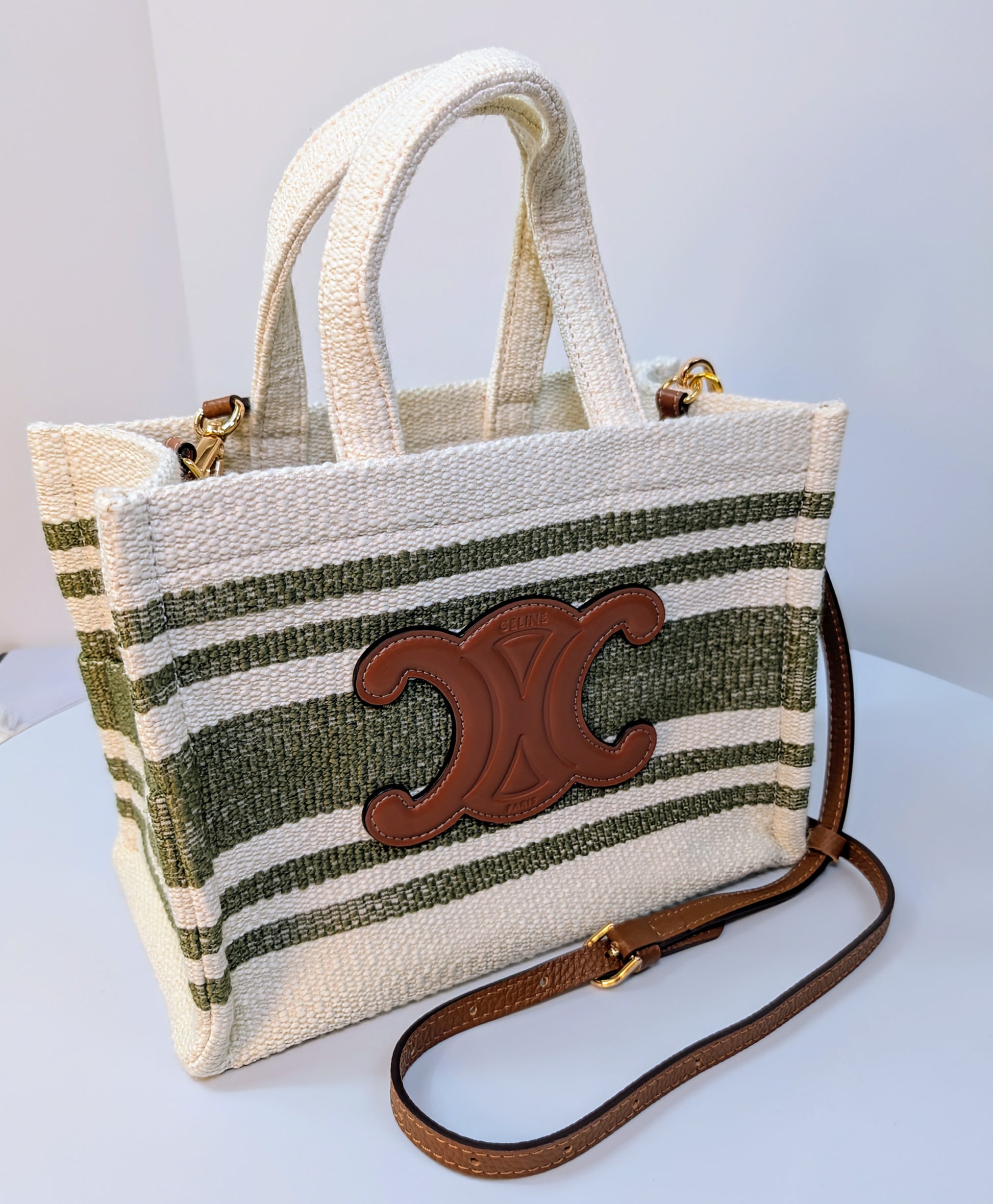 Celine Green Vertical Cabas Triomphe Tote Bag