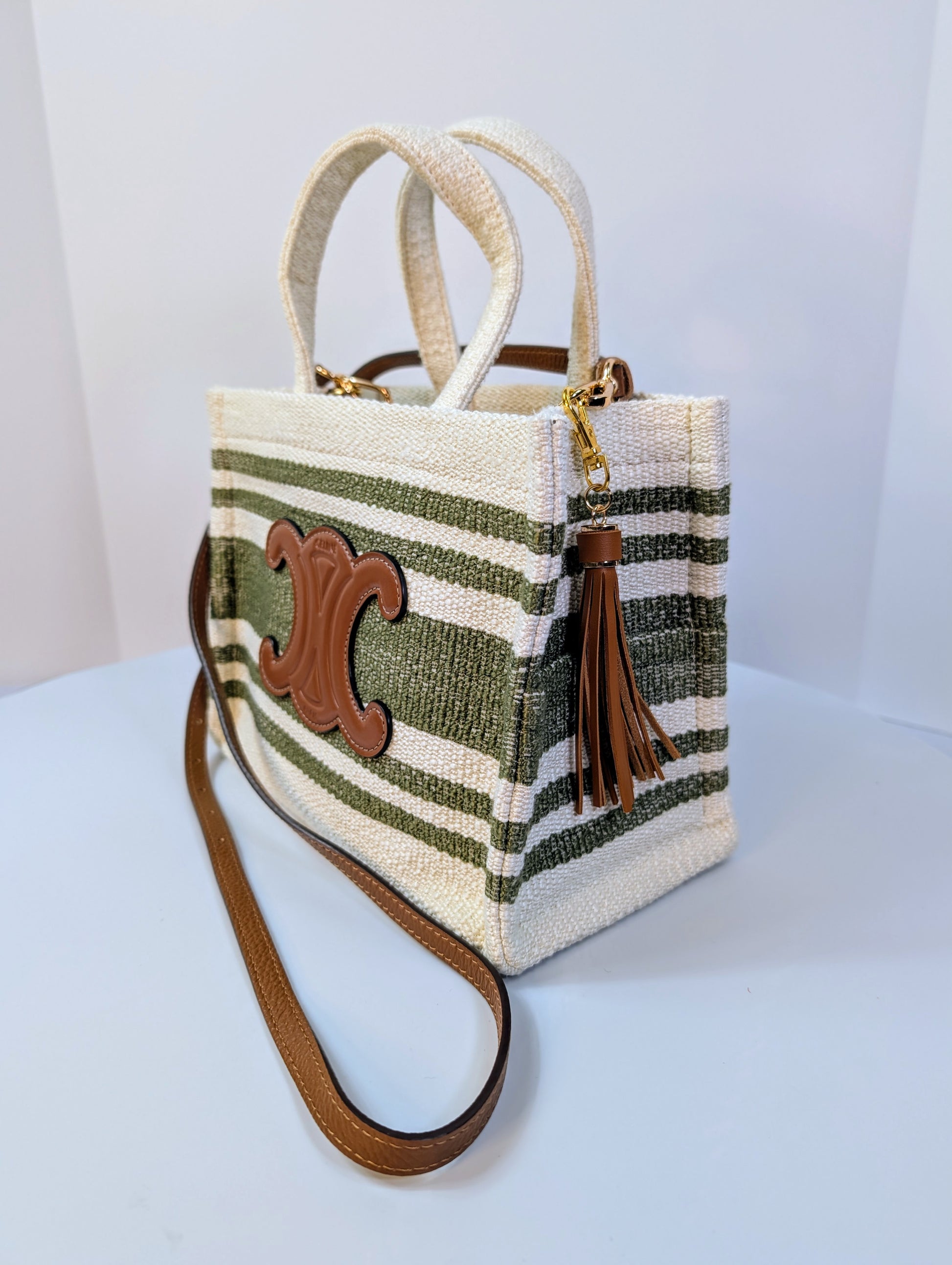 Celine Green Vertical Cabas Triomphe Tote Bag