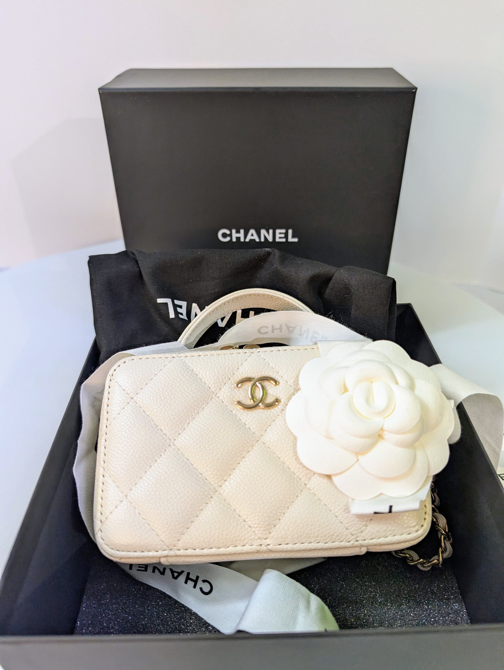 Chanel White Caviar Leather Mini Top Handle Vanity Case