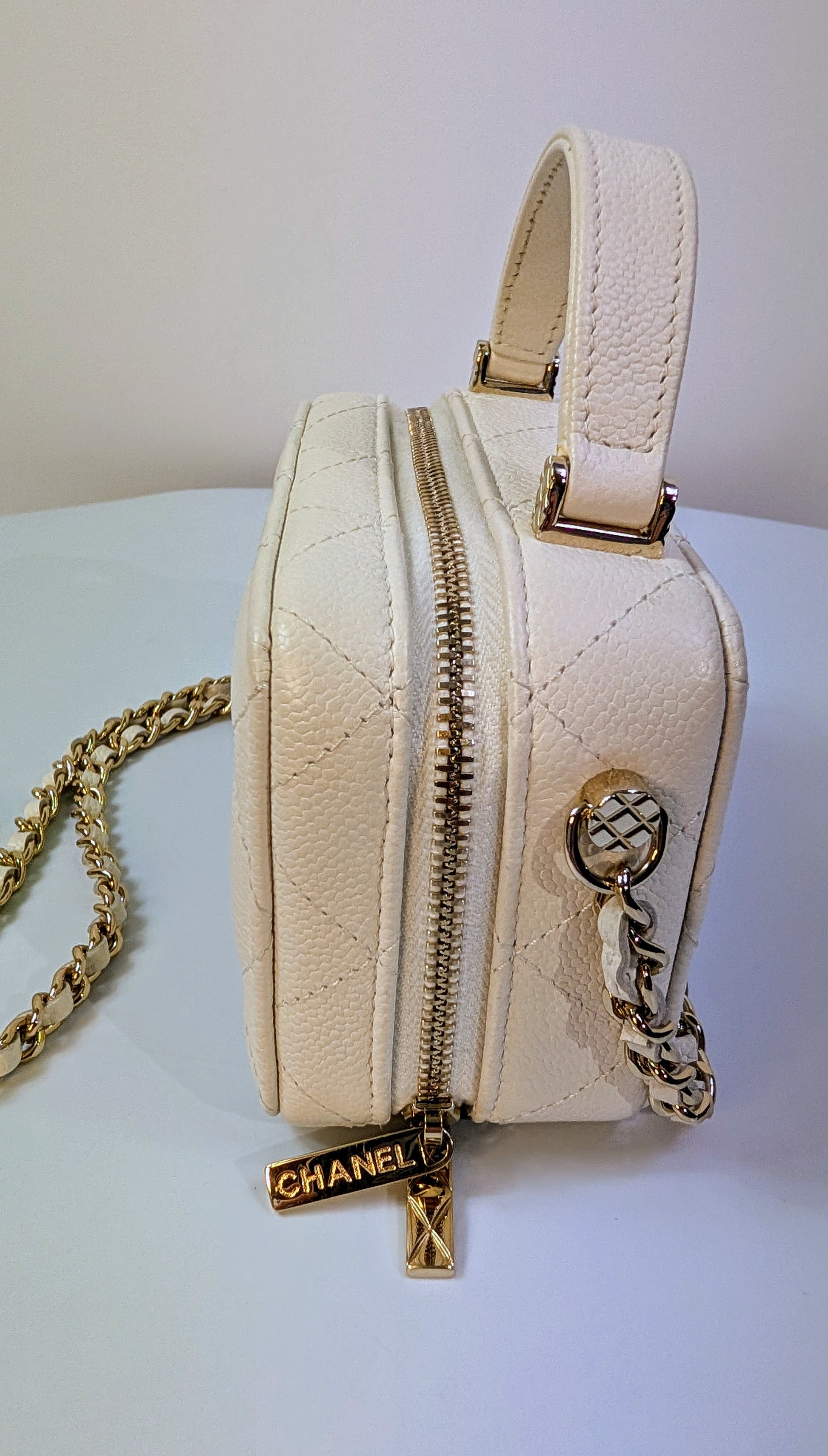 Chanel White Caviar Leather Mini Top Handle Vanity Case