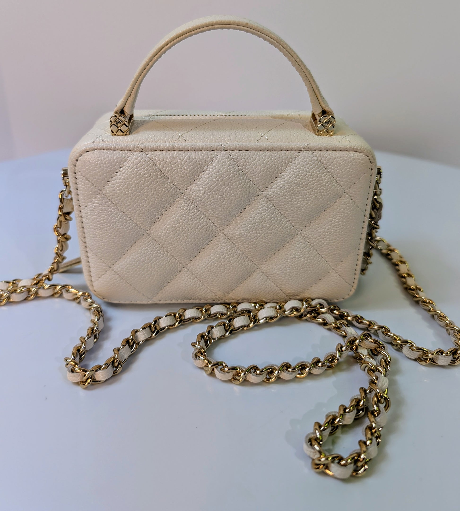 Chanel White Caviar Leather Mini Top Handle Vanity Case