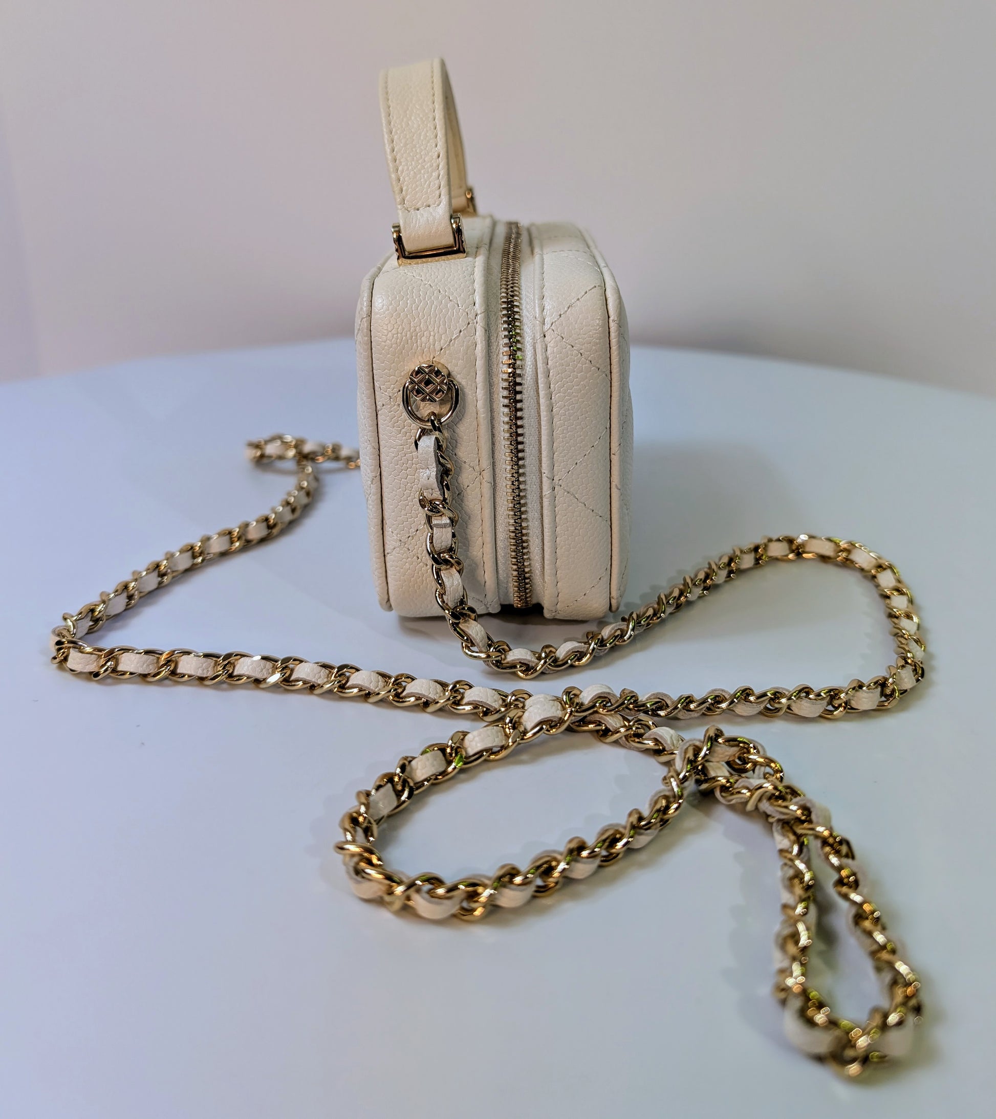 Chanel White Caviar Leather Mini Top Handle Vanity Case