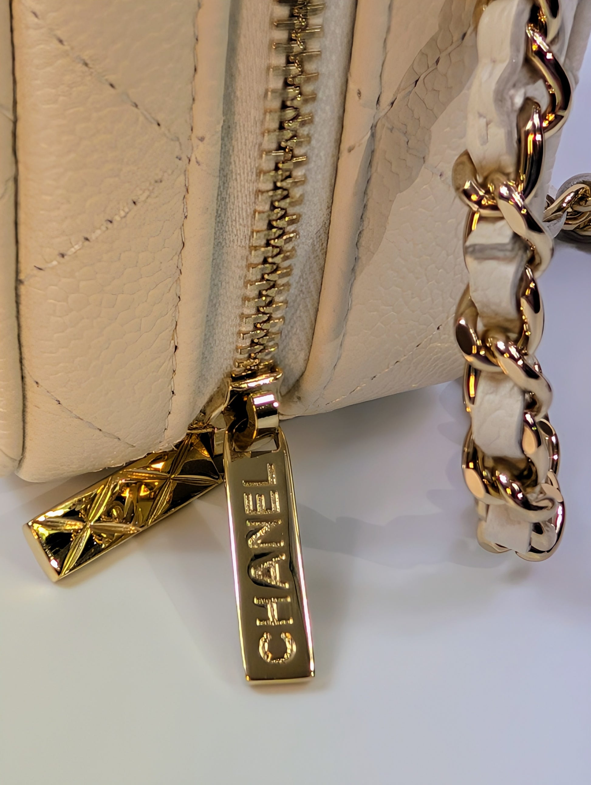 Chanel White Caviar Leather Mini Top Handle Vanity Case