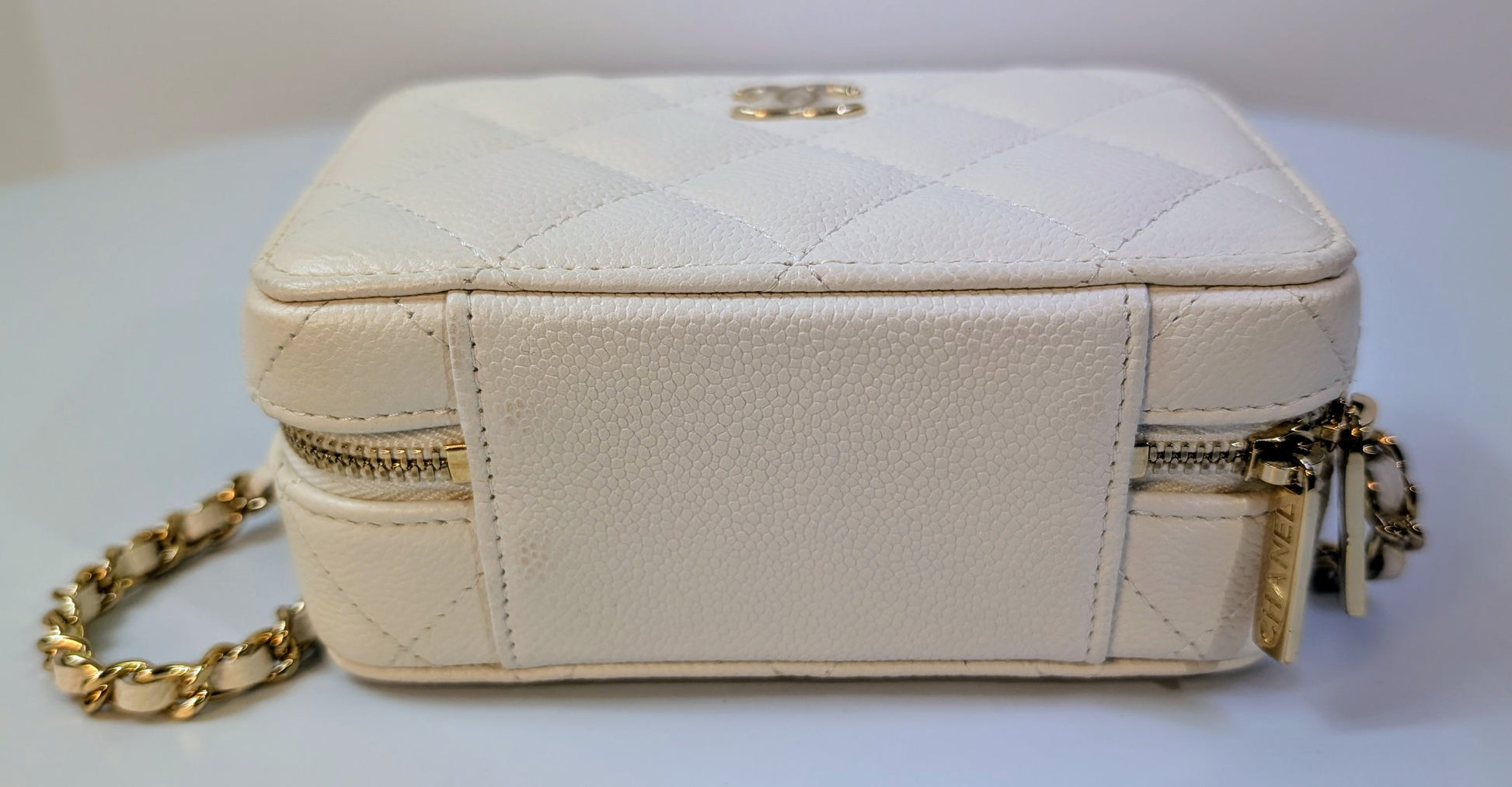 Chanel White Caviar Leather Mini Top Handle Vanity Case